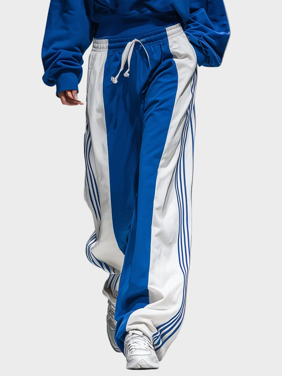 Tiana | Retro Sporty Hoodie And Striped Wide-leg Pants Set