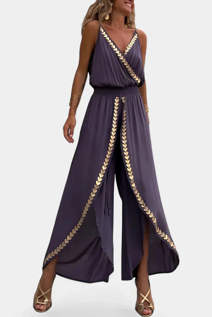 Donatilla Jumpsuit with Gold Details and Open Back
