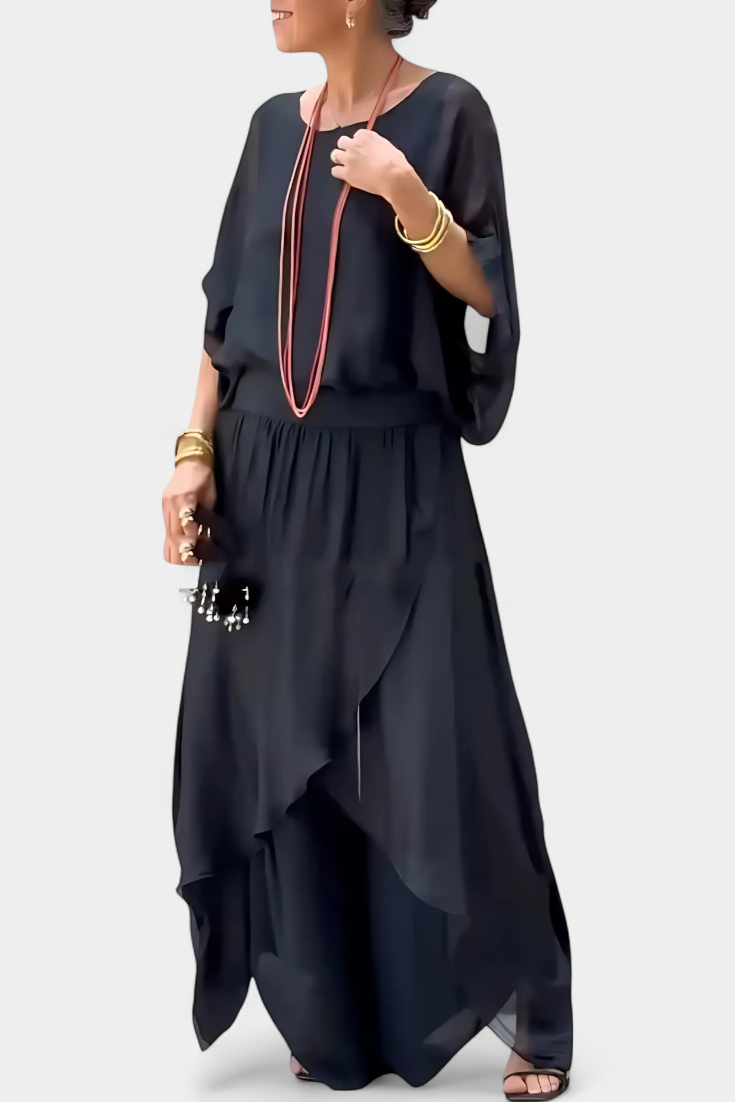 Maravilla Flowy Two-Piece Set with Loose Top and Asymmetrical Skirt