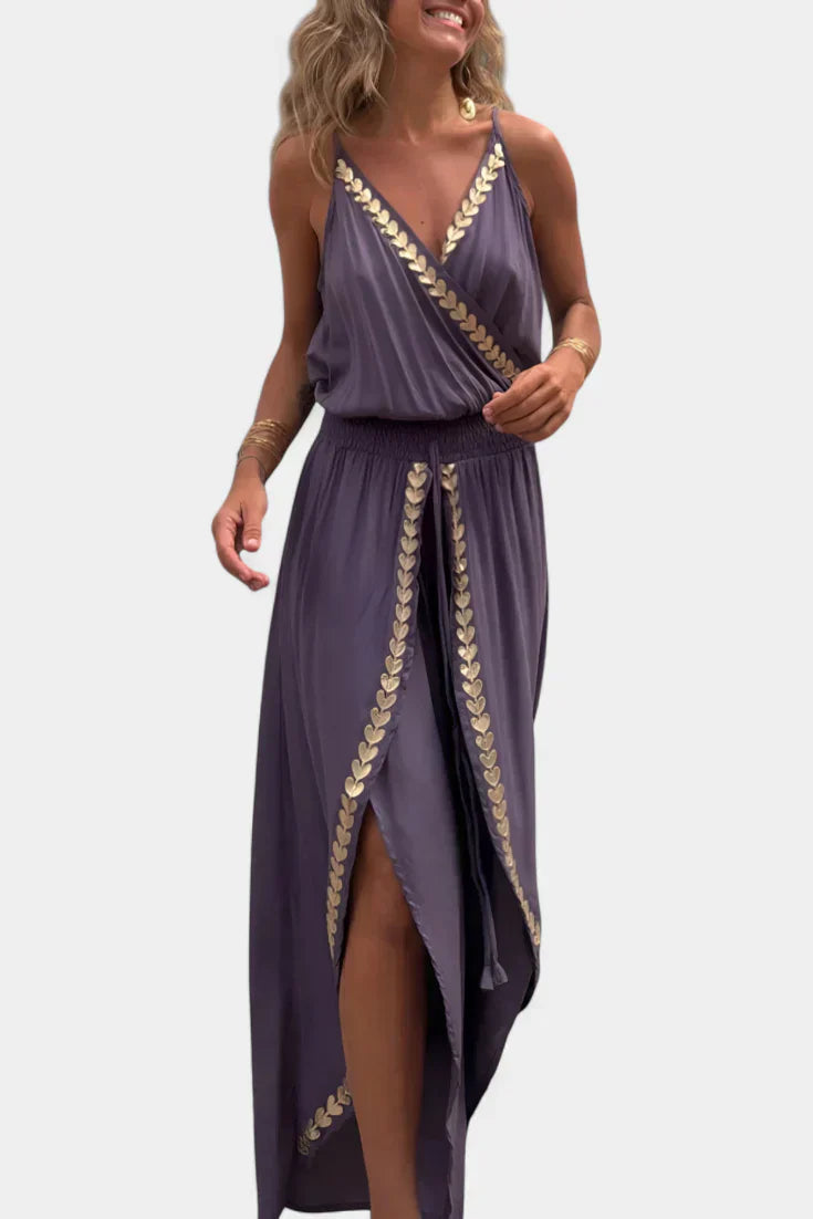 Donatilla Jumpsuit with Gold Details and Open Back