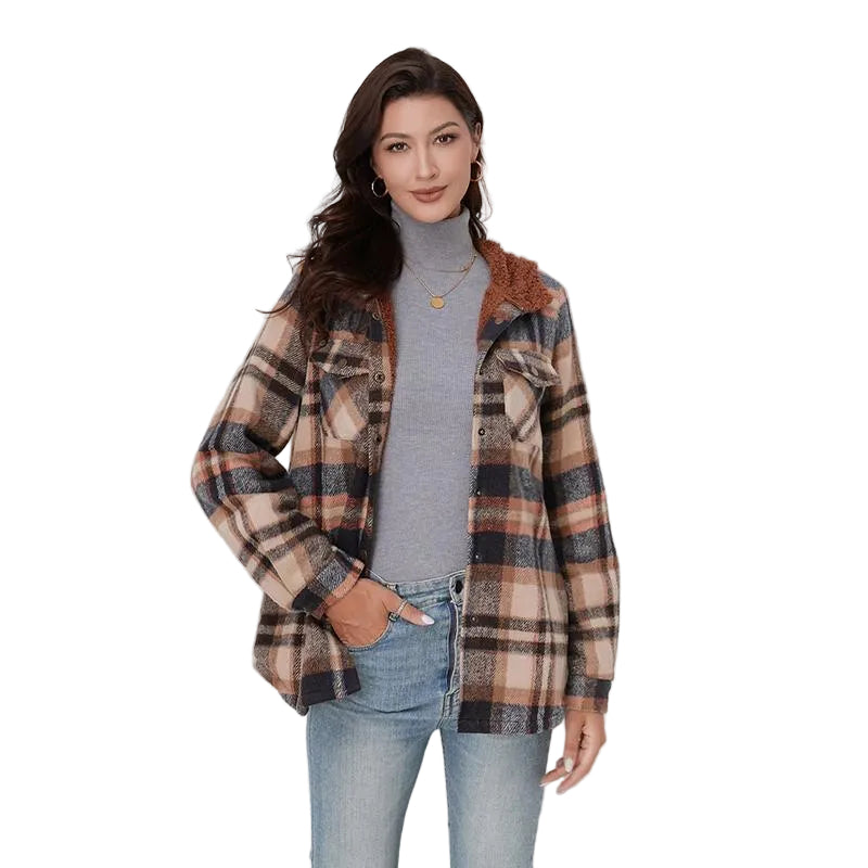 AMELIA - Women’s Plaid Hooded Flannel Jacket for Autumn & Winter