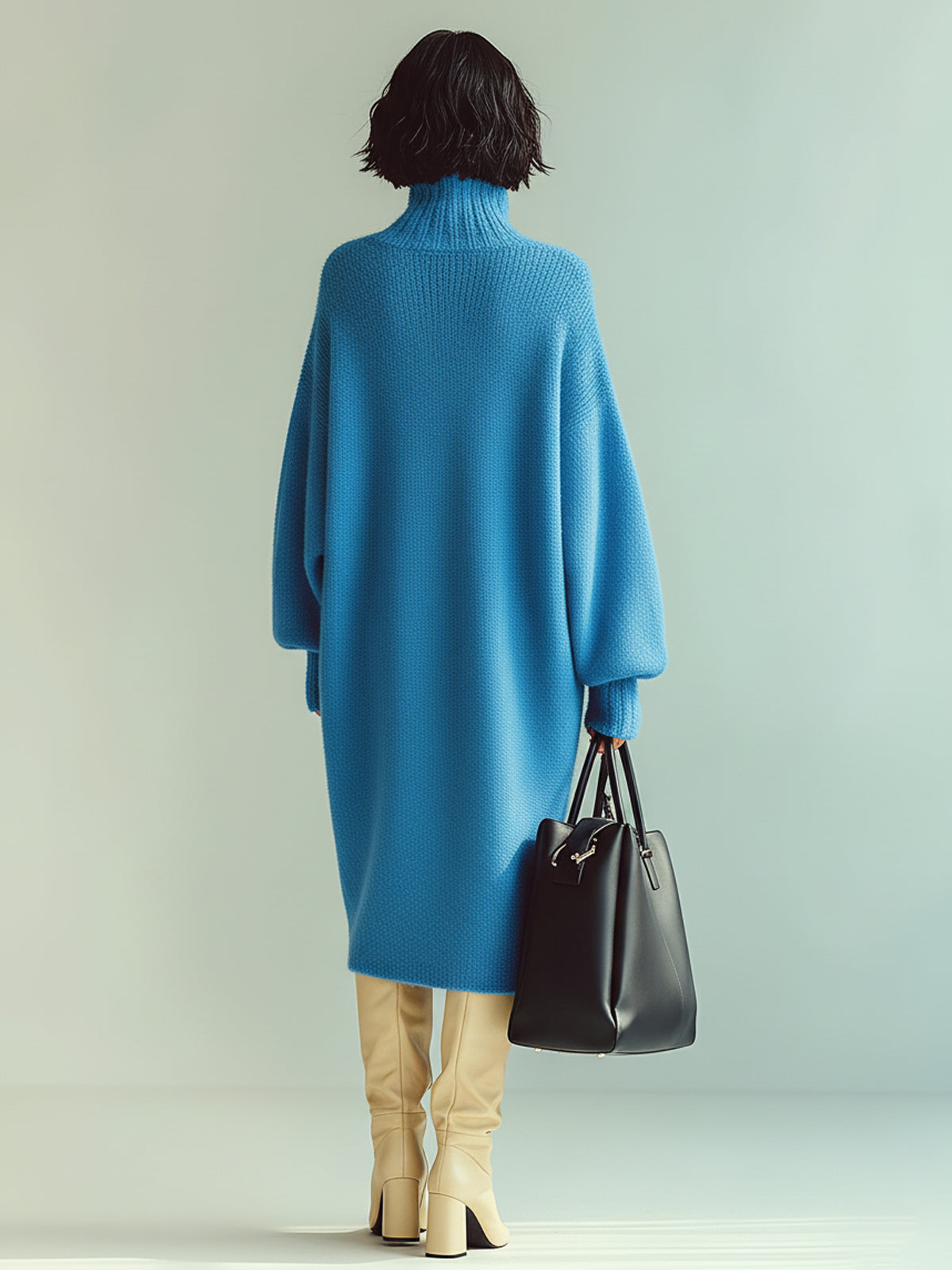 Ohneia | Midi šaty, červenomodrá halenka s dlouhým rukávem, nadměrná velikost