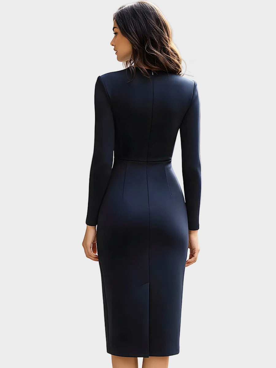 Alyanna | Asymmetric Zip-Detail Long Sleeve Midi Dress