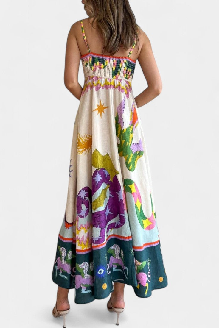 Arlene Printed Linen Blend Midi Dress