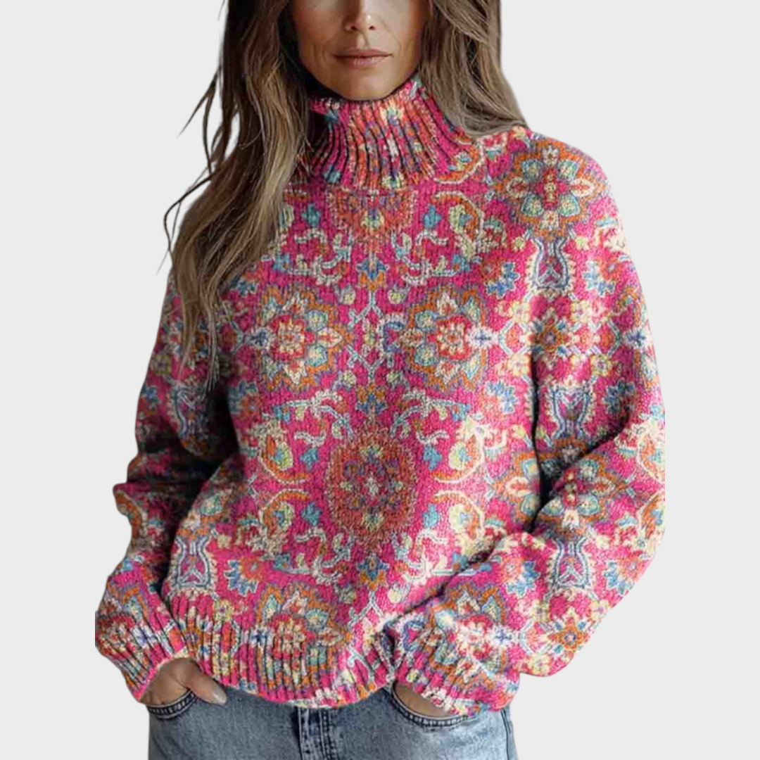 Annabelle | Retro Ethnic Floral Turtleneck