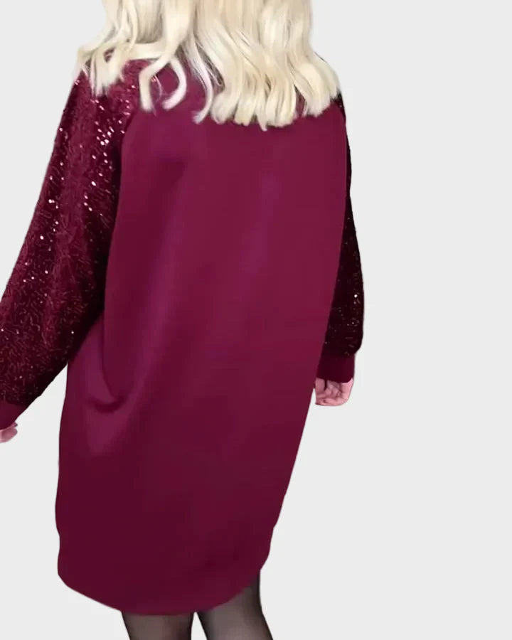 Cunningham - Dress with Round Neckline, Long Sleeves, and Sequins