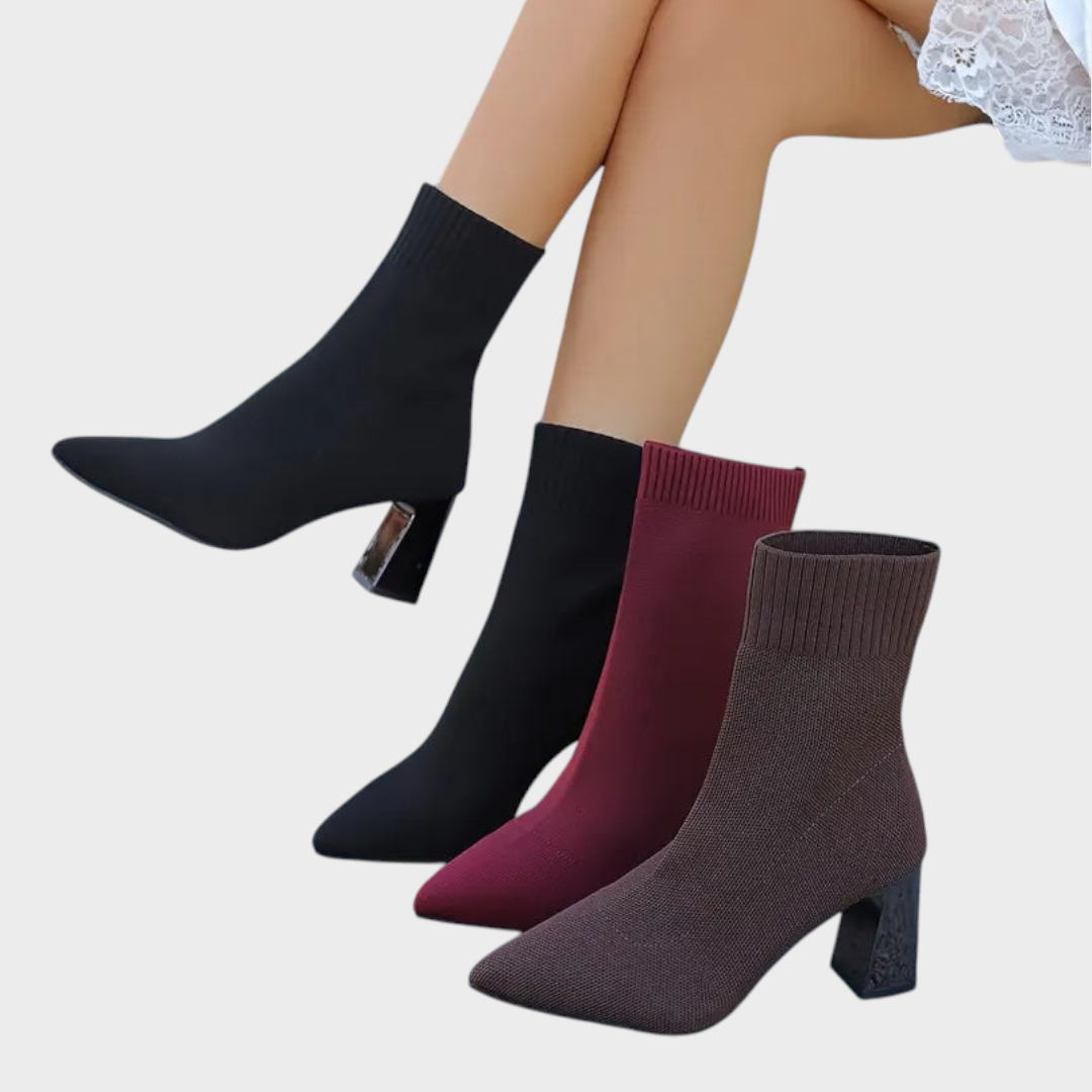 Coline | Pointed-Toe Knit Heel Boots