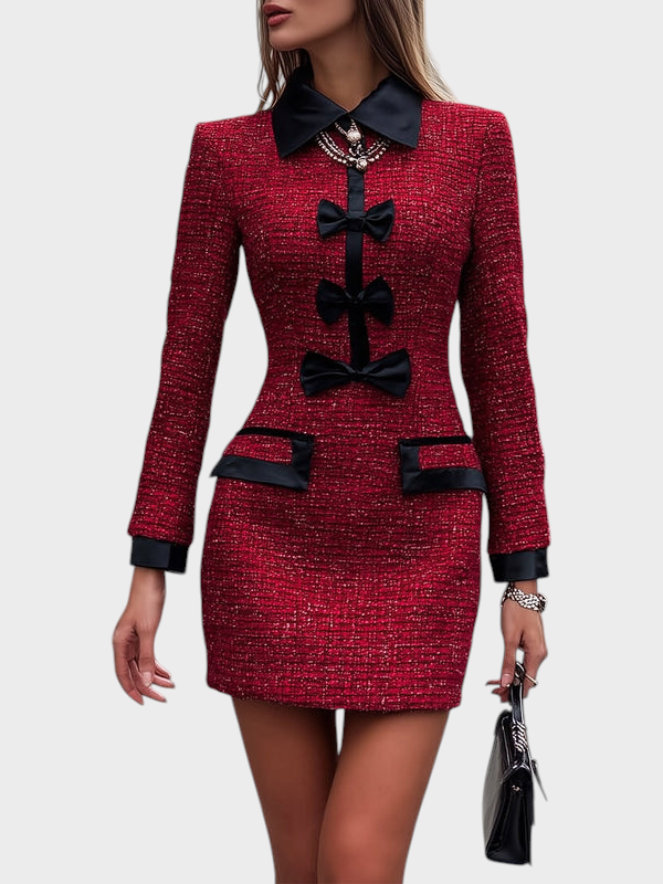 Cynthia | Red Tweed Dress with Black Details