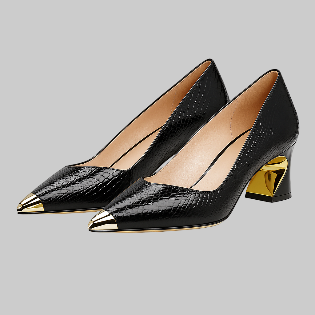 Podpatky Amanda se zlatou špičkou