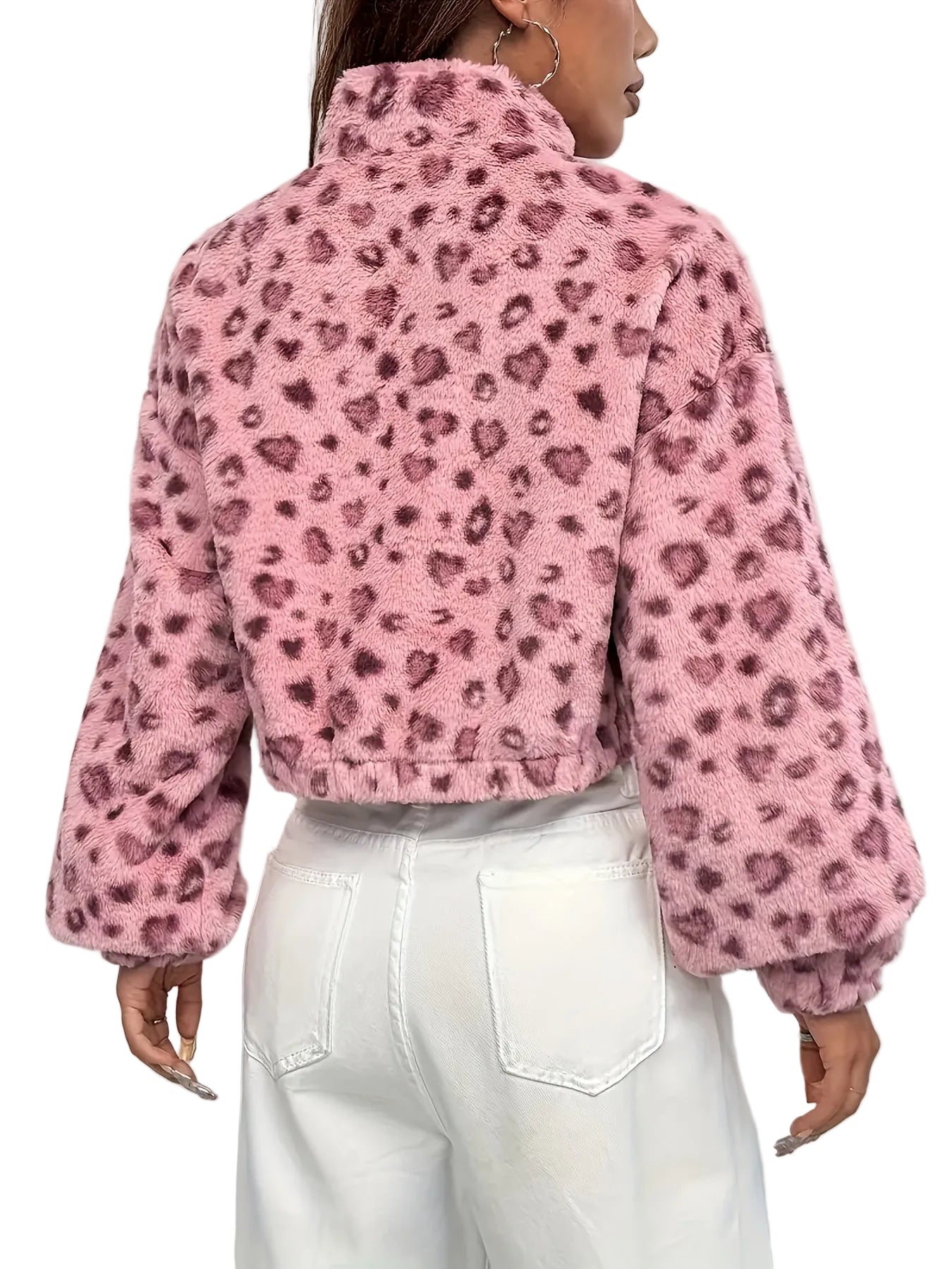 Zaria | Leopard Print Zip Fleece Sweatshirt