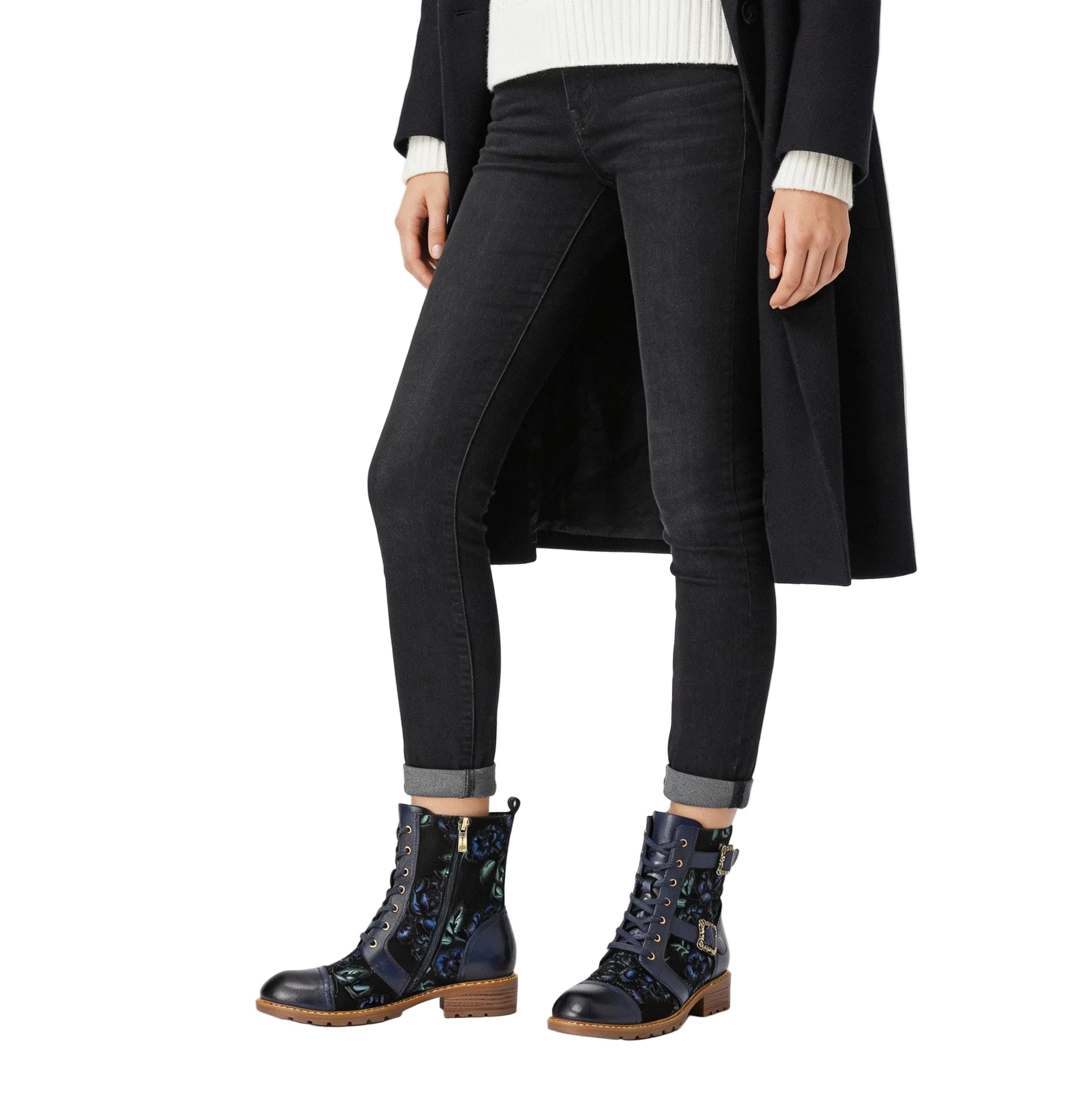 Lucy | Timeless Grace Floral Lace-Up Flat Ankle Boots