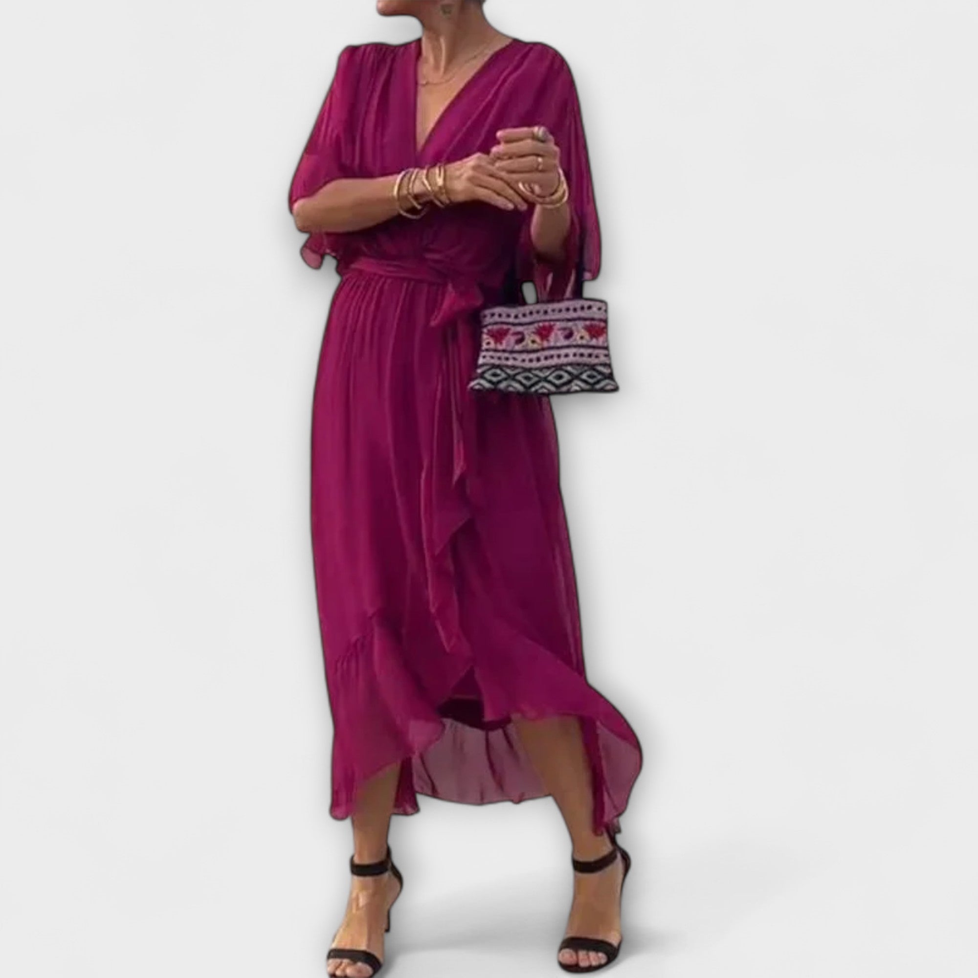 Amoura — Chiffon Dress with V Neckline
