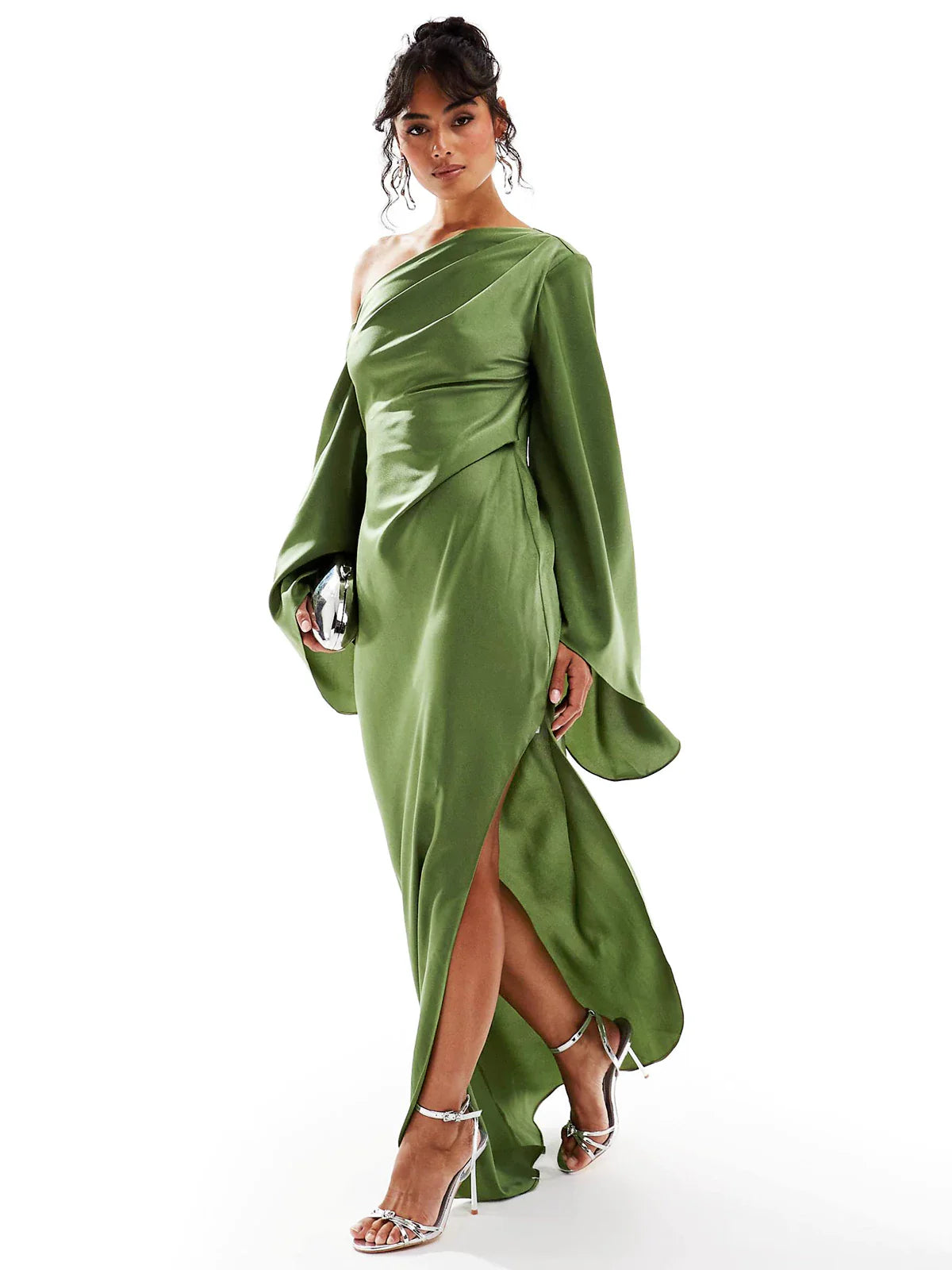 Yenny Asymmetrical Hem Satin Maxi Dress