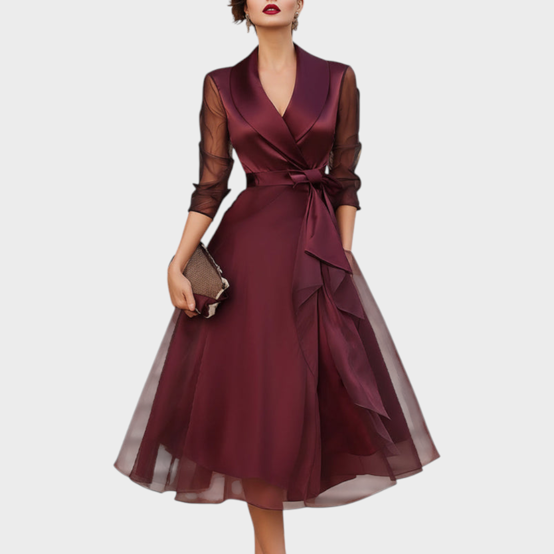 Faye | Elegant Midi Dress with Sheer Sleeves