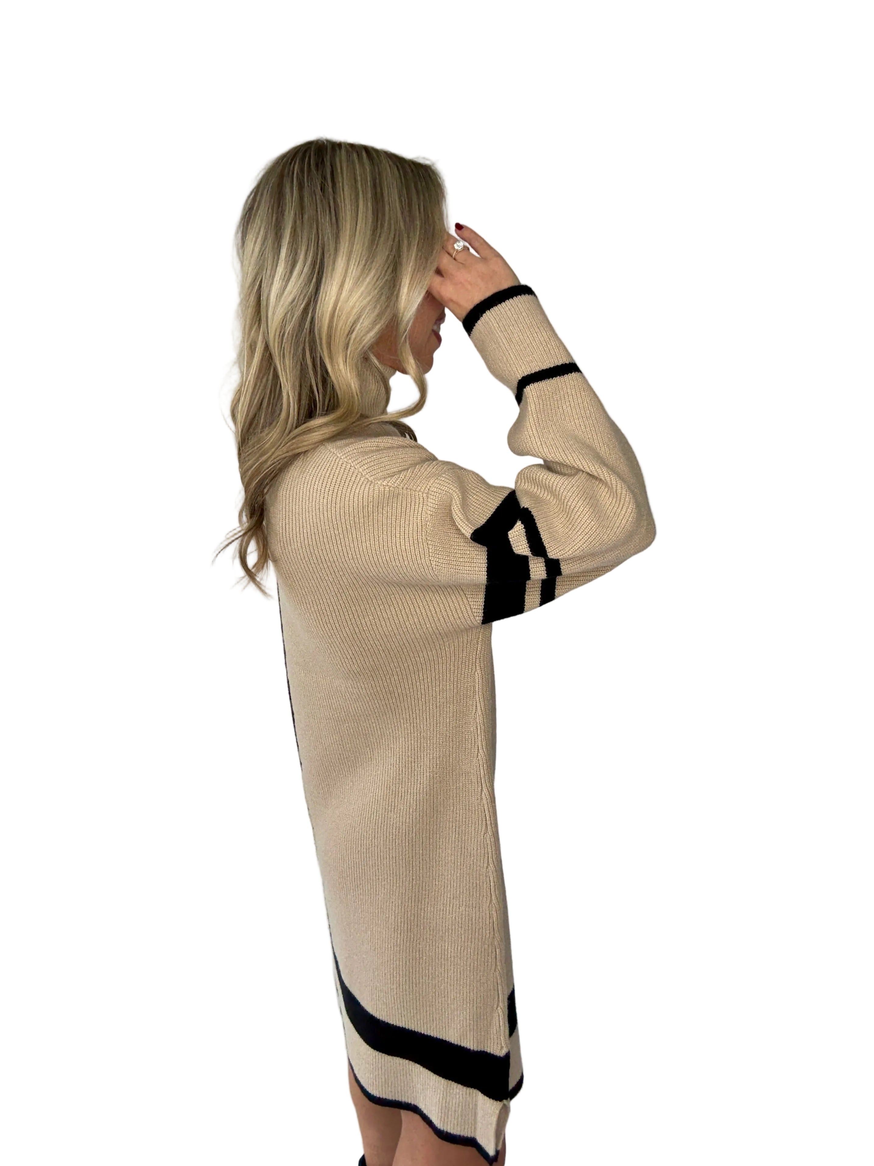 Talia - Refined Contrast Turtle Neck Sweater Dress