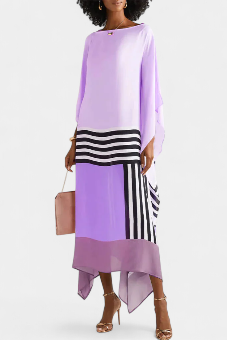 Elenora Kaftan with Geometric Pattern, Wide Line and Butterfly Mesh Fabric