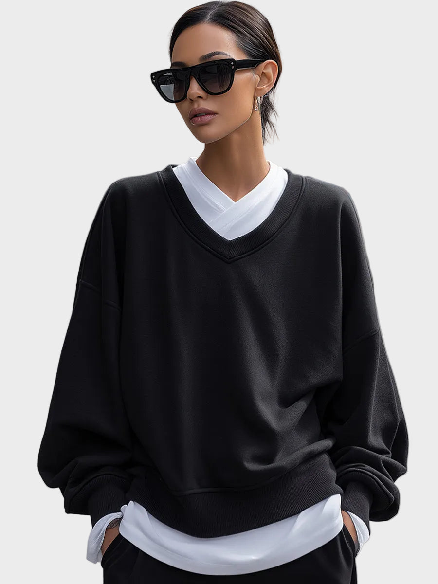 Leslie | Black V-neck Layered Loose Knit Two-Piece Set