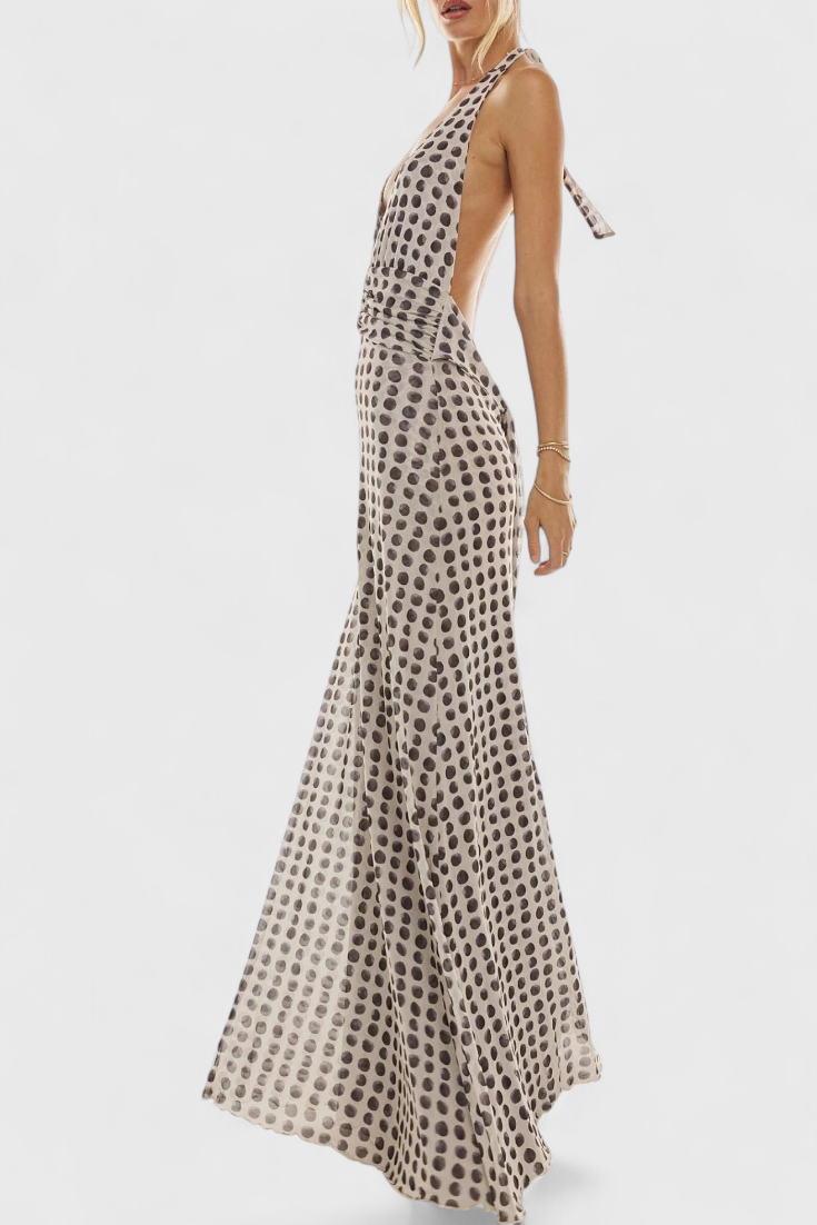 Melody Polka Dot Maxi Dress with Plunging Neckline