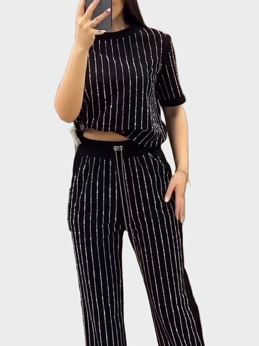 Vivien | Glitter Stripe Two Piece Lounge Set