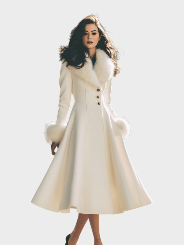Nora | Cream Puffer Coat with Faux Fur Collar and Sleeves