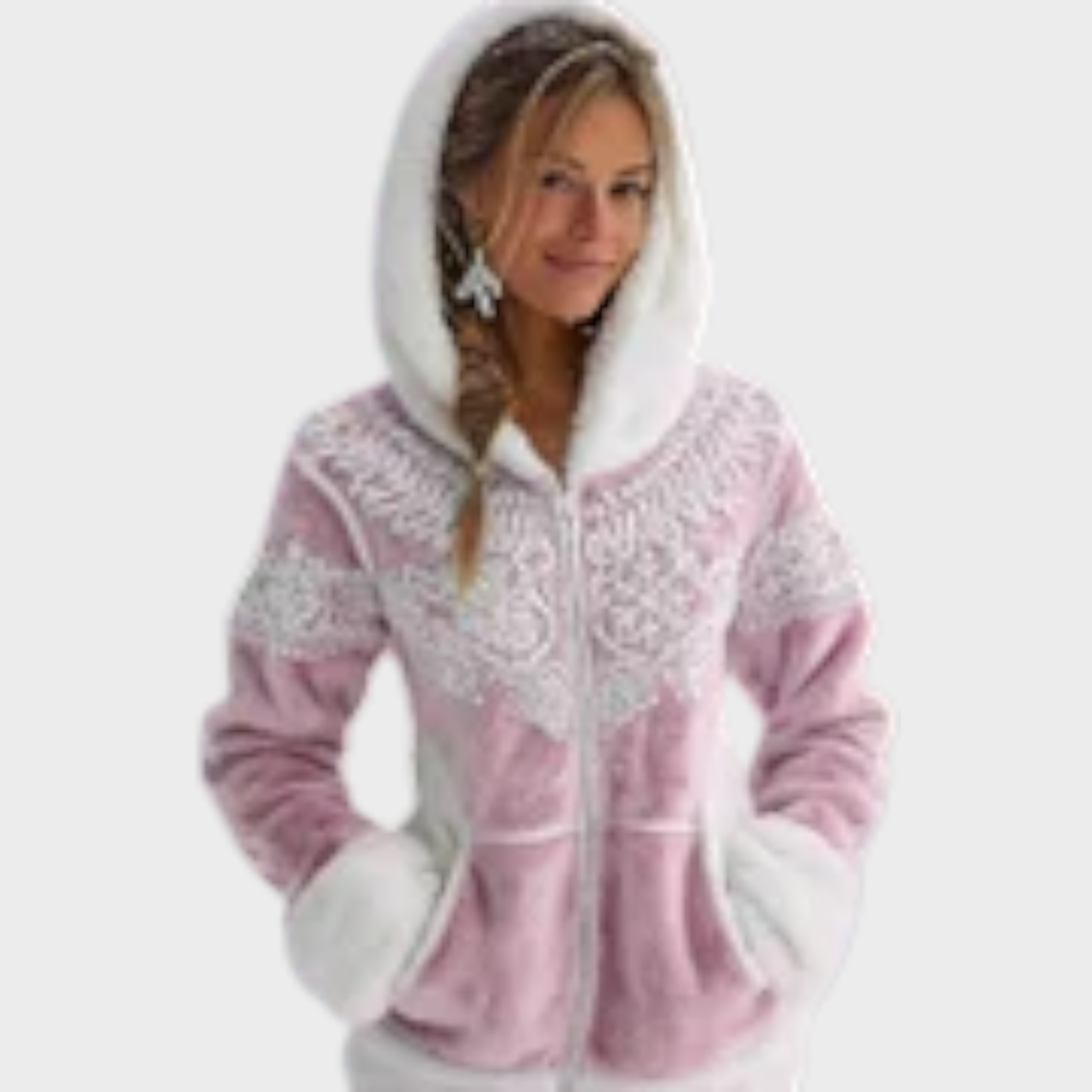 Althea | Elegant Candy Snowman Contrast Cozy Plush Sweatshirt with Closure