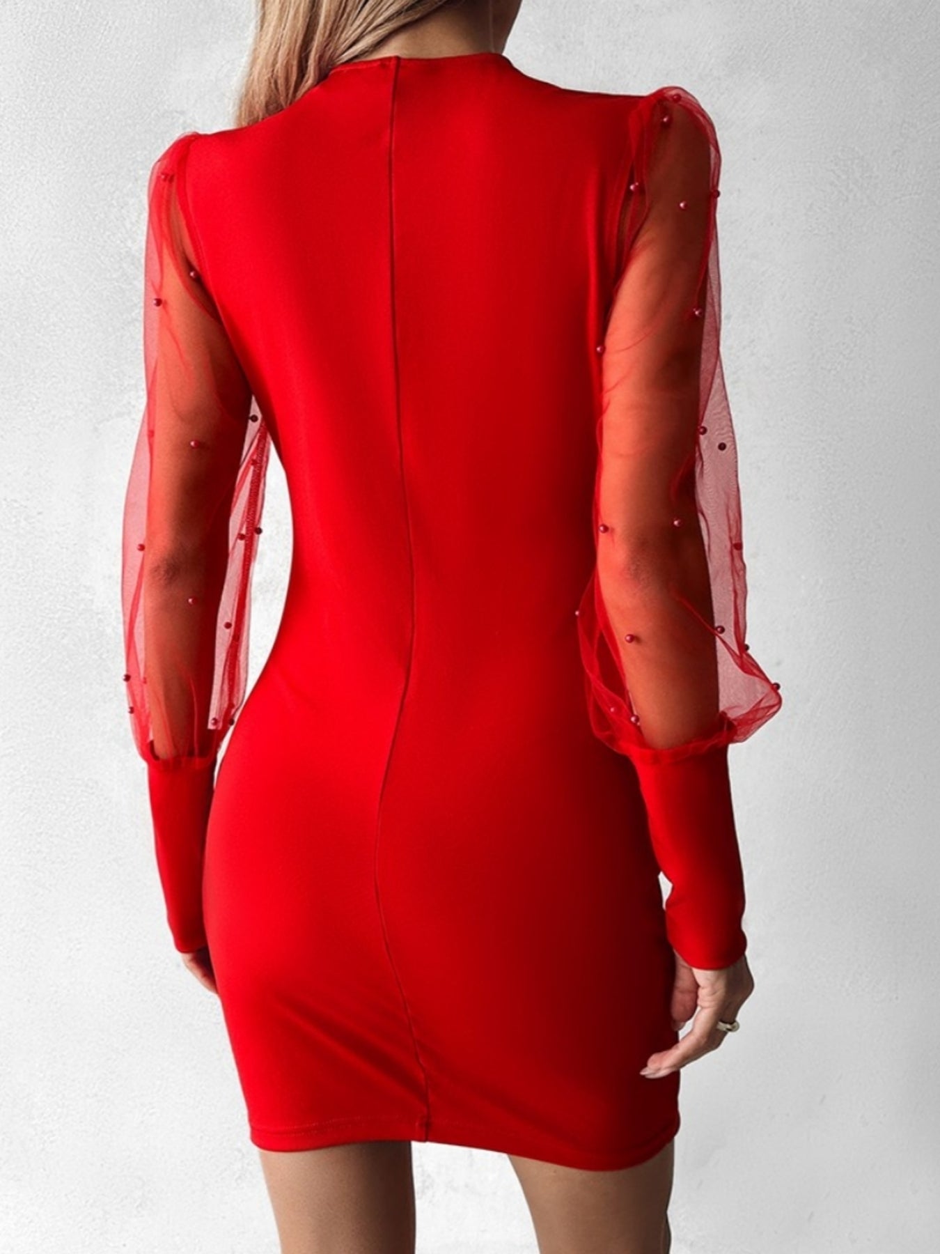 Yamato | Dress with Pleats and Beads with Tulle Sleeves