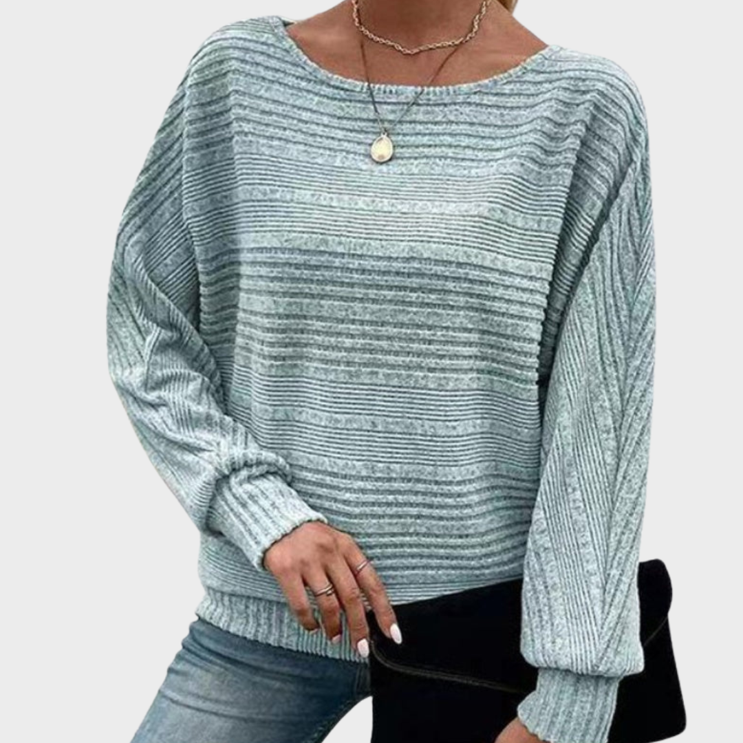 Yasmin | Solid Round-Neck Striped Top with Long Sleeves