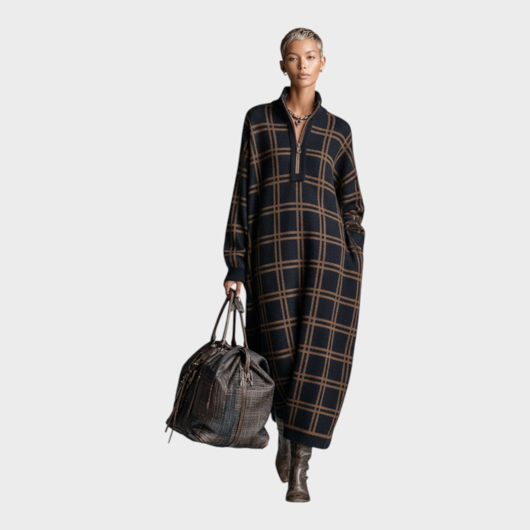 Vassia | Women's Loose Frame Maxi Wool Dress with Zipper