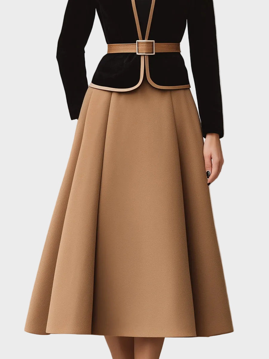 Rebecca | Two-Tone Trim Blazer And A-Line Midi Skirt Set