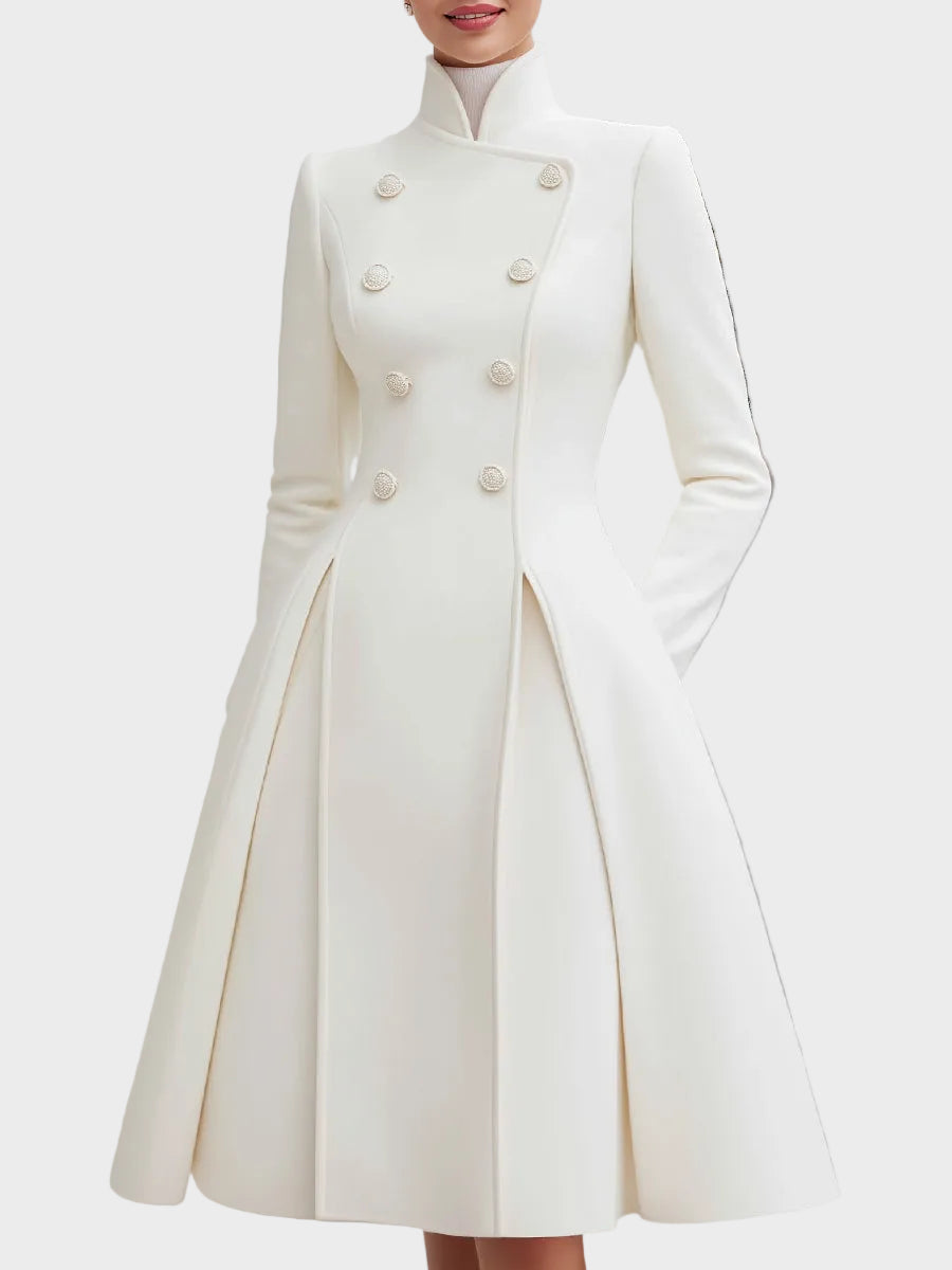 Vinira | Elegant Double-Breasted Flared A-Line Coat Dress