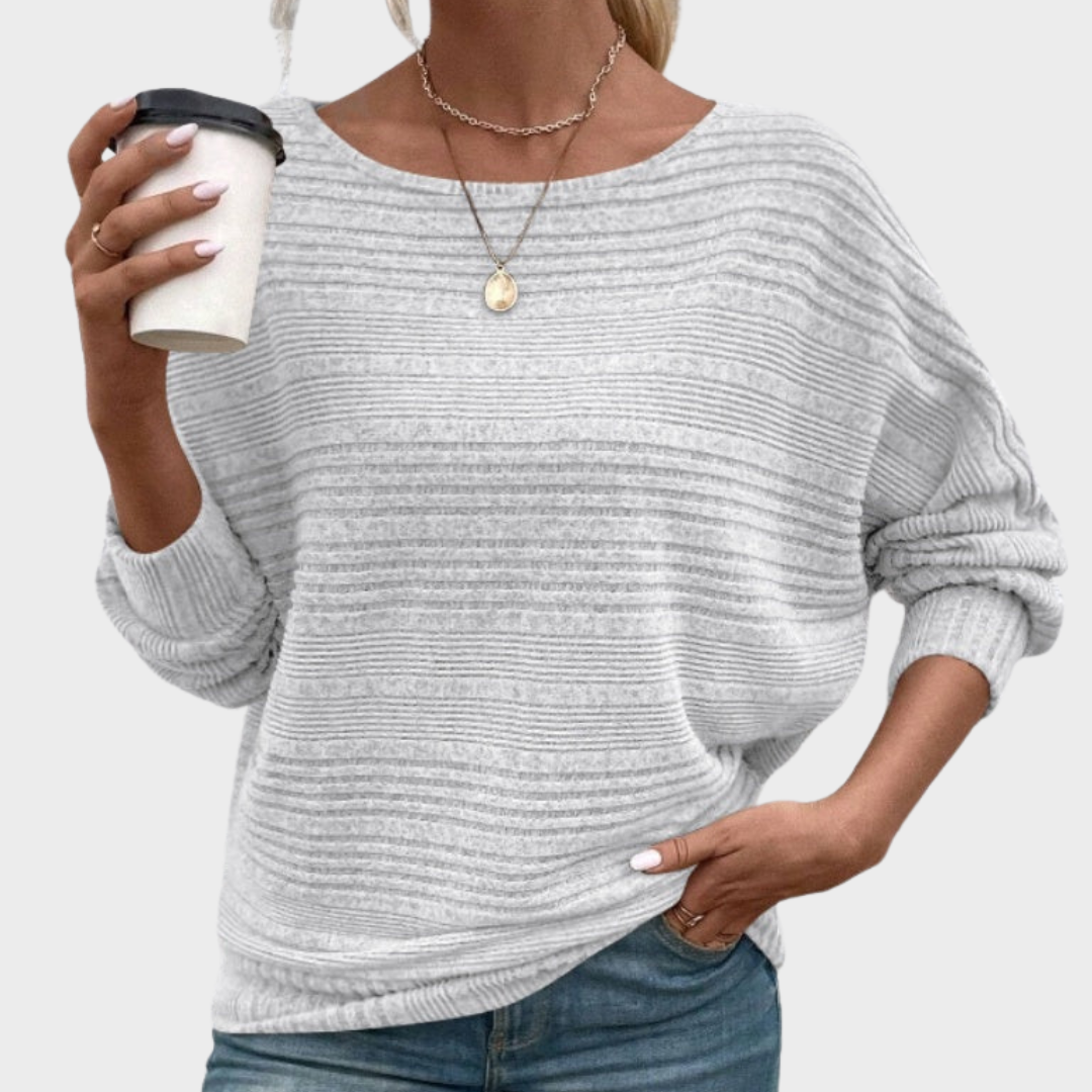 Yasmin | Solid Round-Neck Striped Top with Long Sleeves