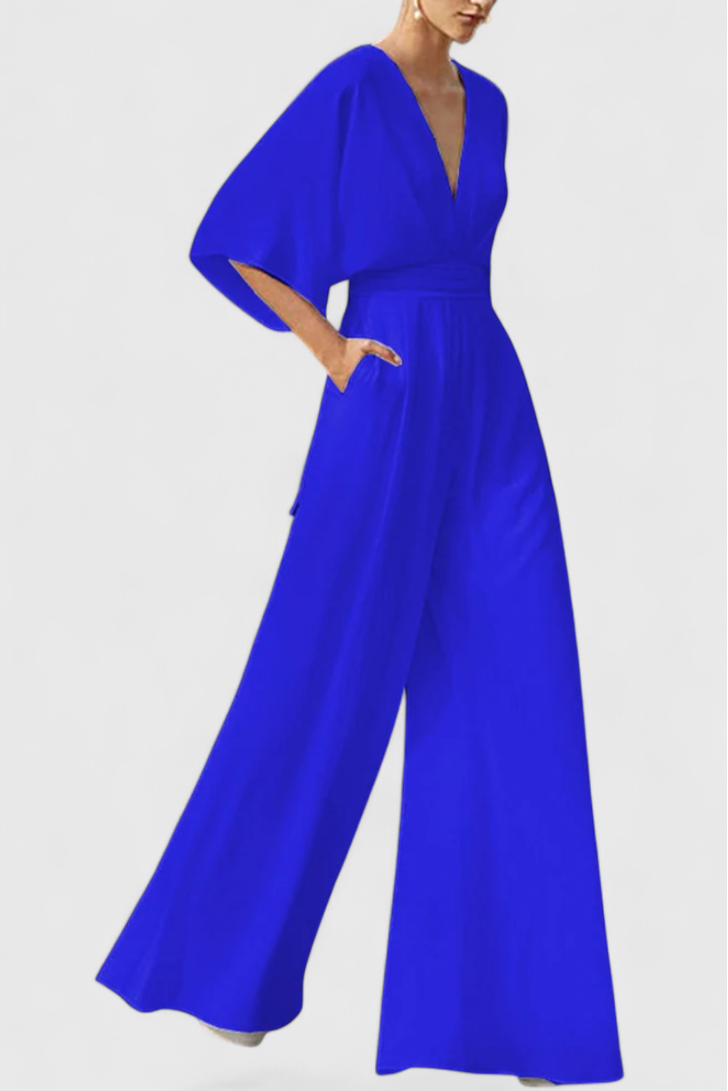 Isaura Long Elegant Jumpsuit with Wide Legs and V-Neckline