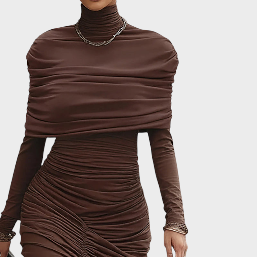 Kisses | Elegant Brown Dress with Sleeves and Long Sleeves