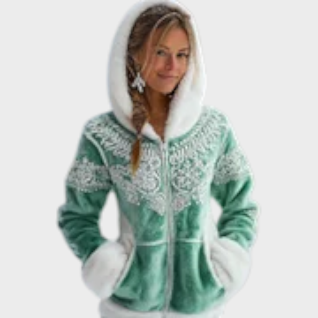 Althea | Elegant Candy Snowman Contrast Cozy Plush Sweatshirt with Closure