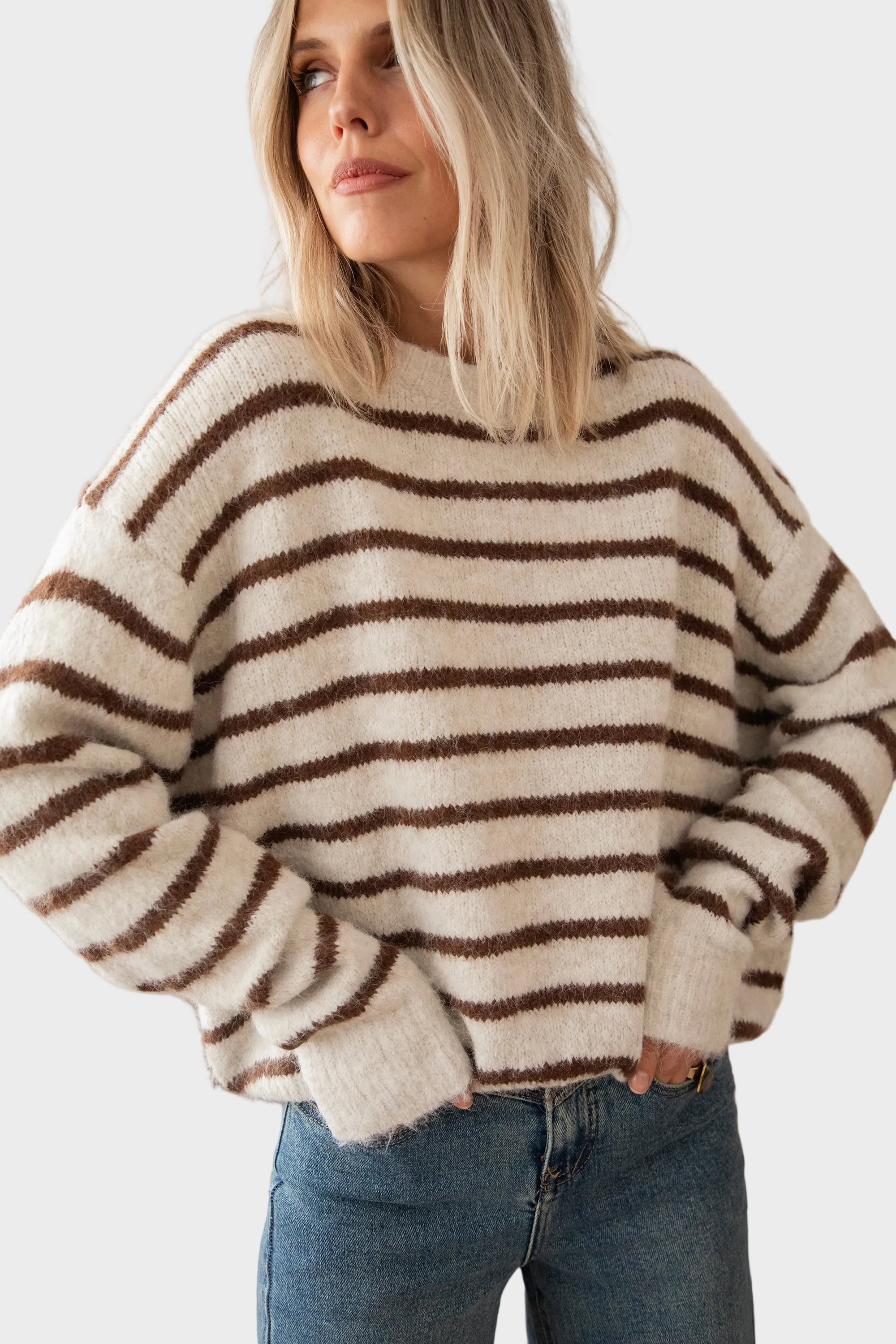 Janine | Pullover - Samantha Stripe - Beige/Choco