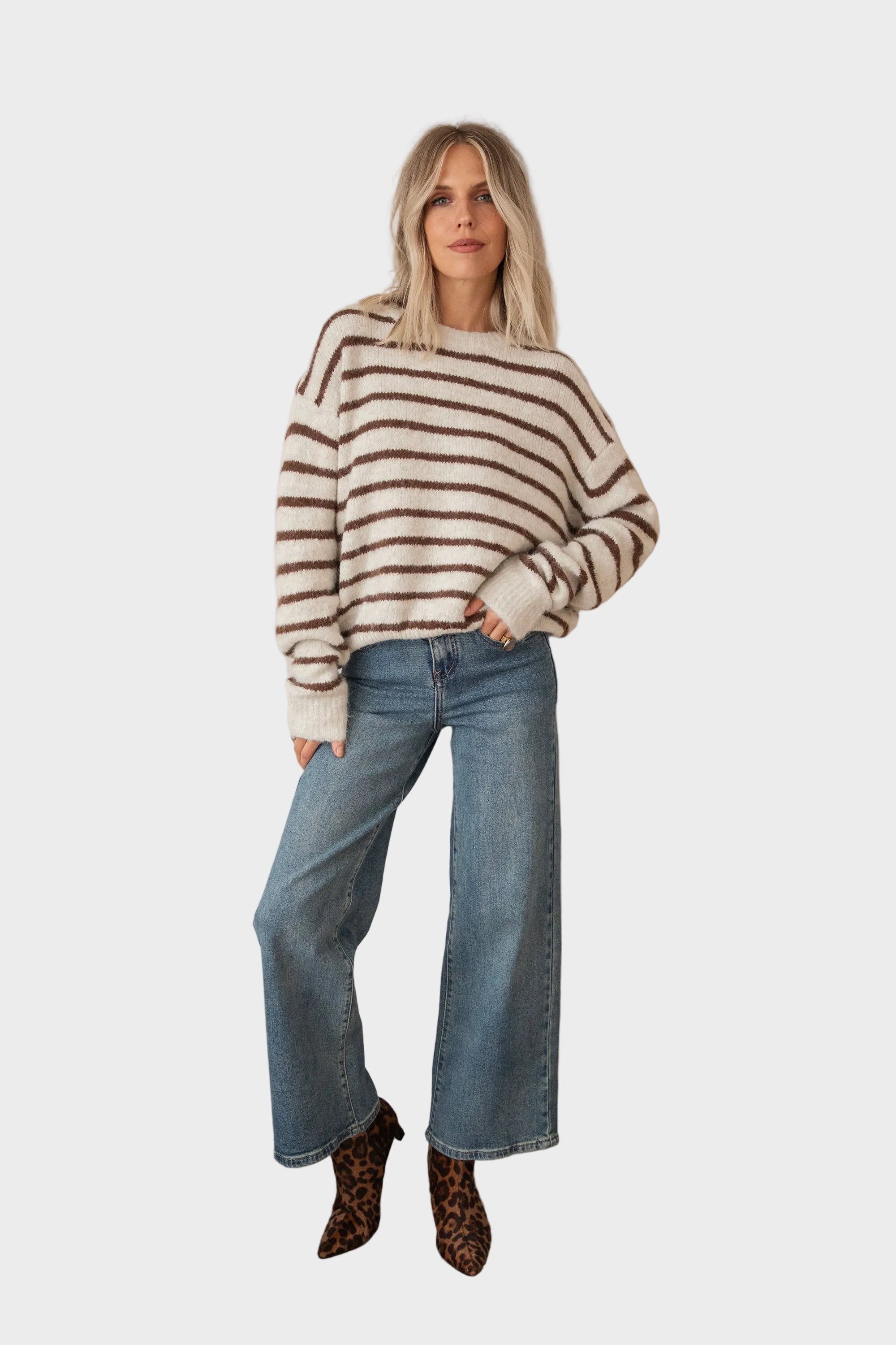 Janine | Pullover - Samantha Stripe - Beige/Choco