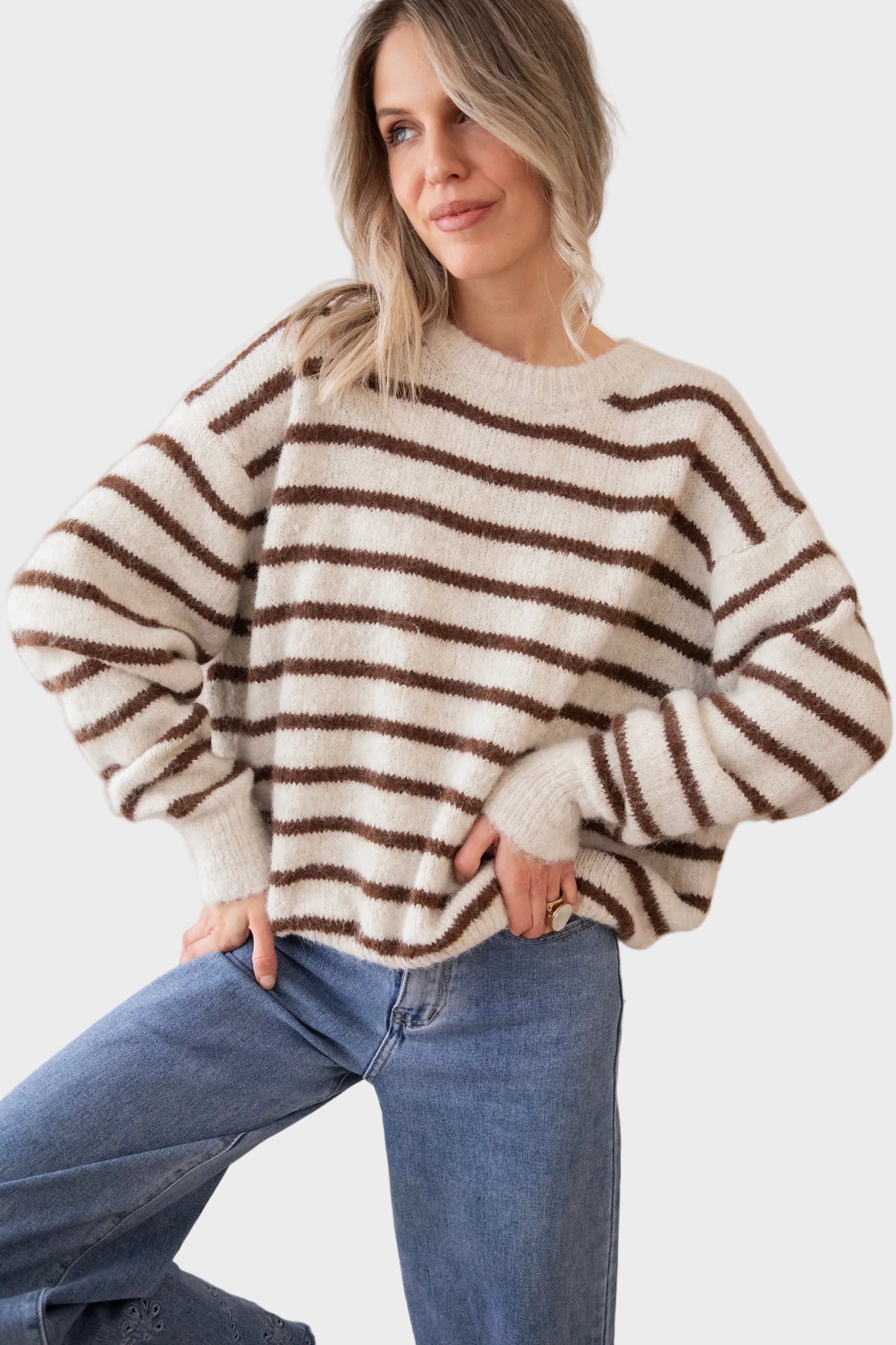 Janine | Pullover - Samantha Stripe - Beige/Choco