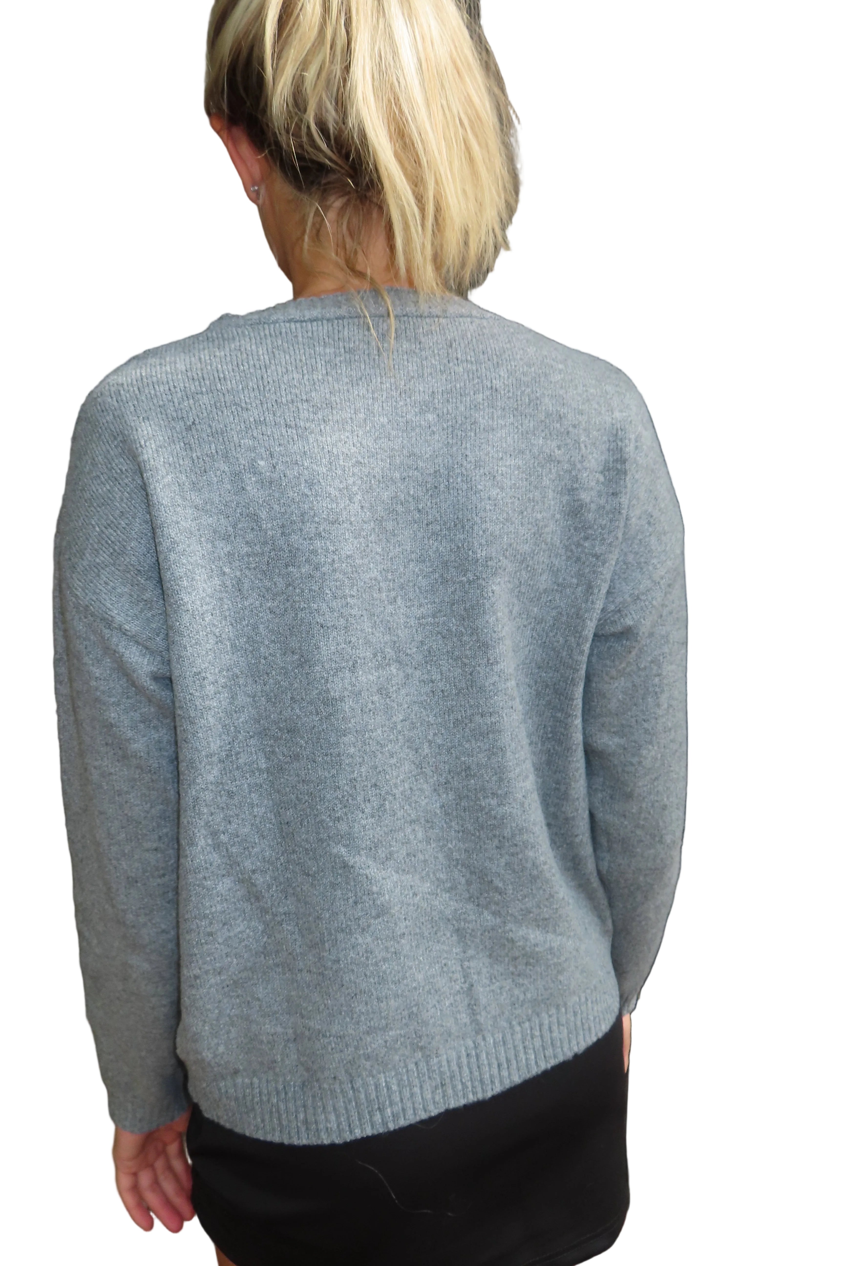 Alexa | Cozy Grey Tie-Front Knit Sweater