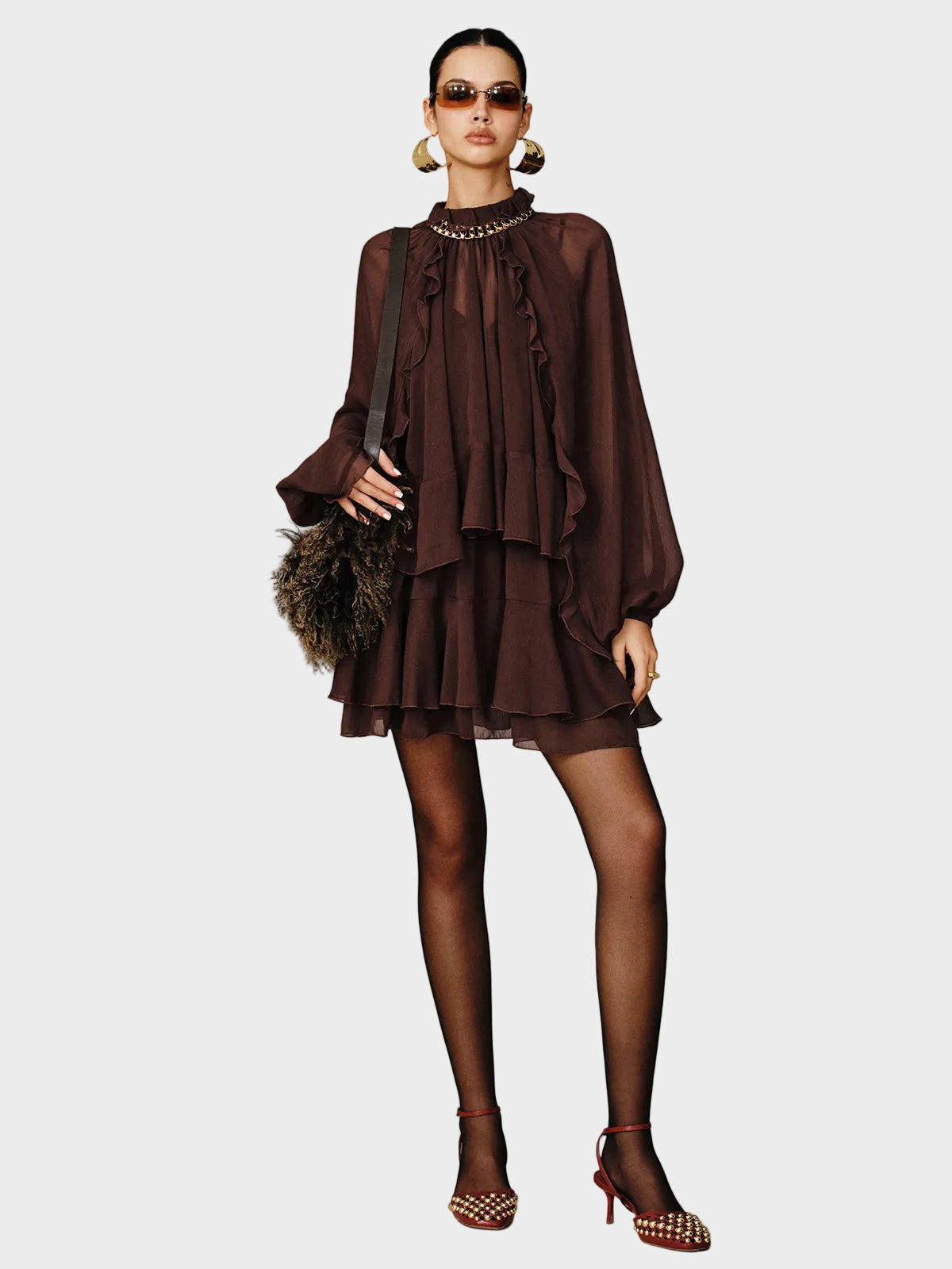 Tiana | Tiered Ruffle Chiffon Mini Dress Set with Liner