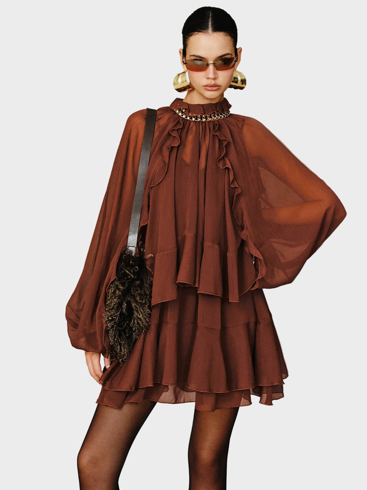 Tiana | Tiered Ruffle Chiffon Mini Dress Set with Liner