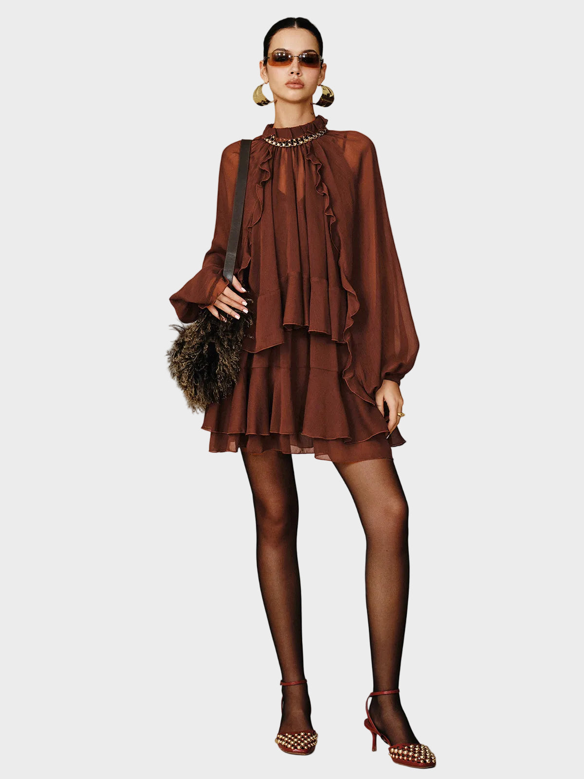 Tiana | Tiered Ruffle Chiffon Mini Dress Set with Liner