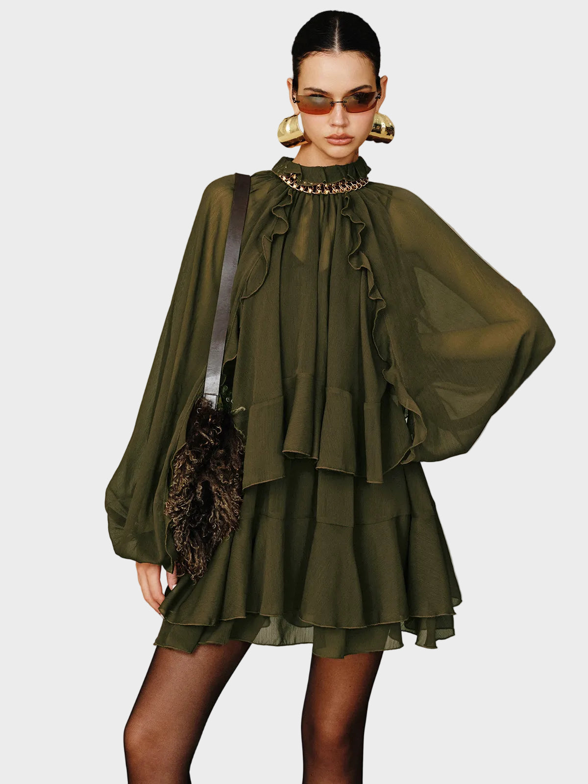 Tiana | Tiered Ruffle Chiffon Mini Dress Set with Liner