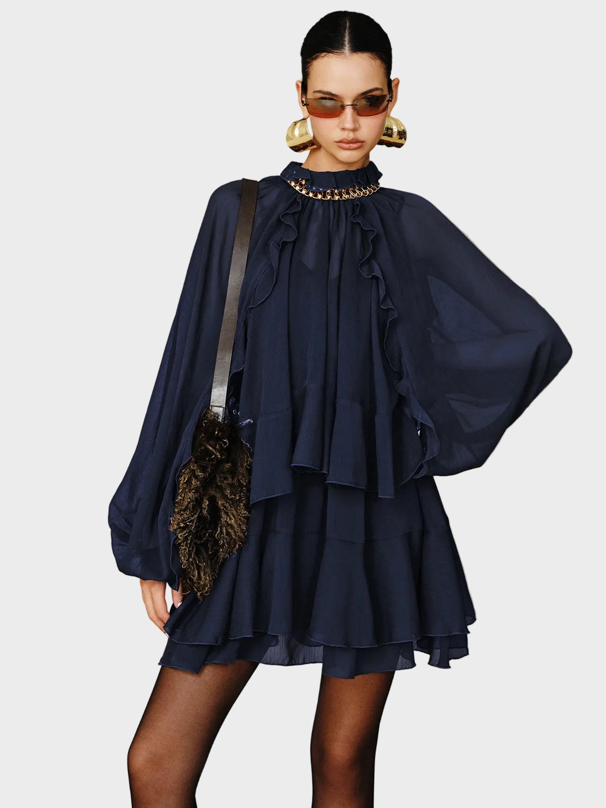 Tiana | Tiered Ruffle Chiffon Mini Dress Set with Liner