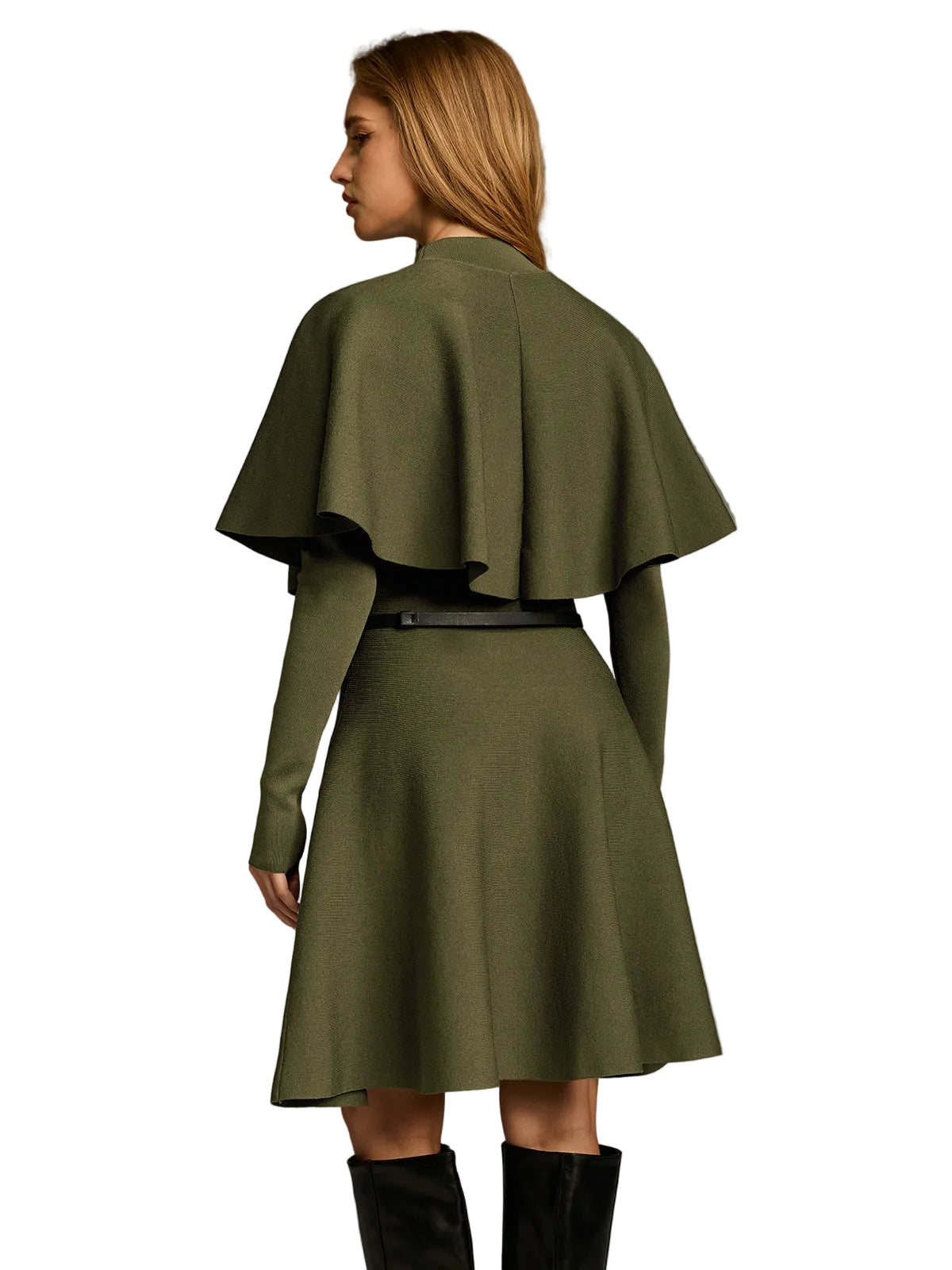 Coleen | Capelet-Style Button-Front Belted Midi Dress