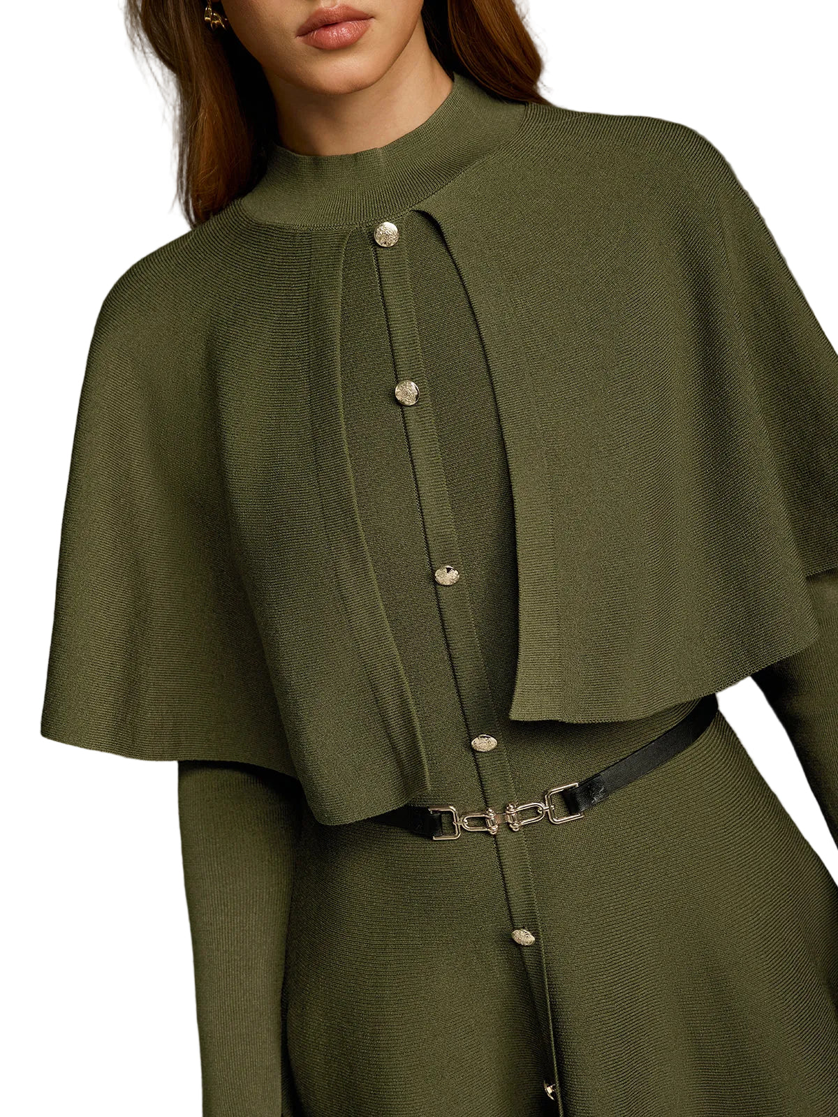 Coleen | Capelet-Style Button-Front Belted Midi Dress