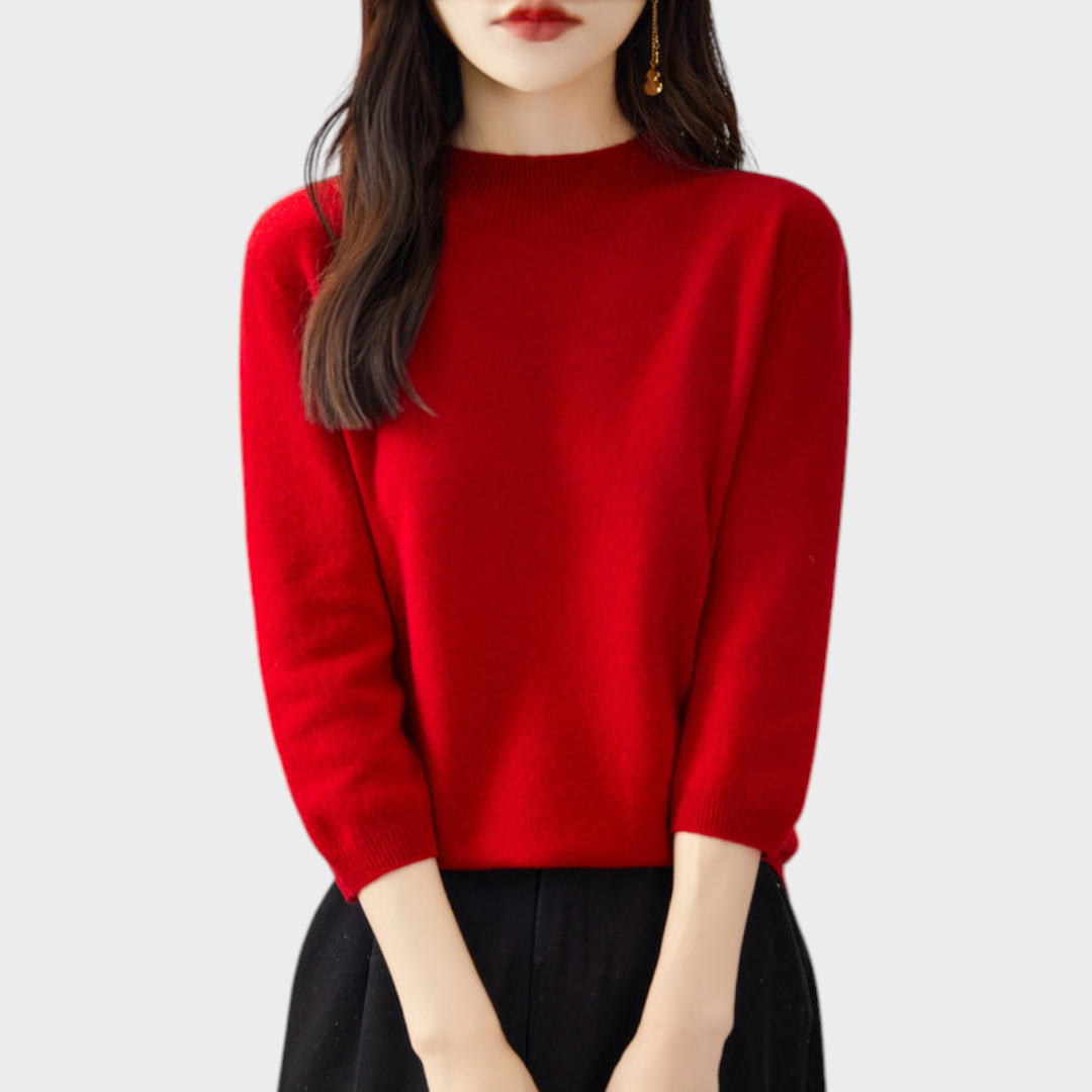 Lilith | 100% Wool Half-Sleeve Sweater with Mock Neck