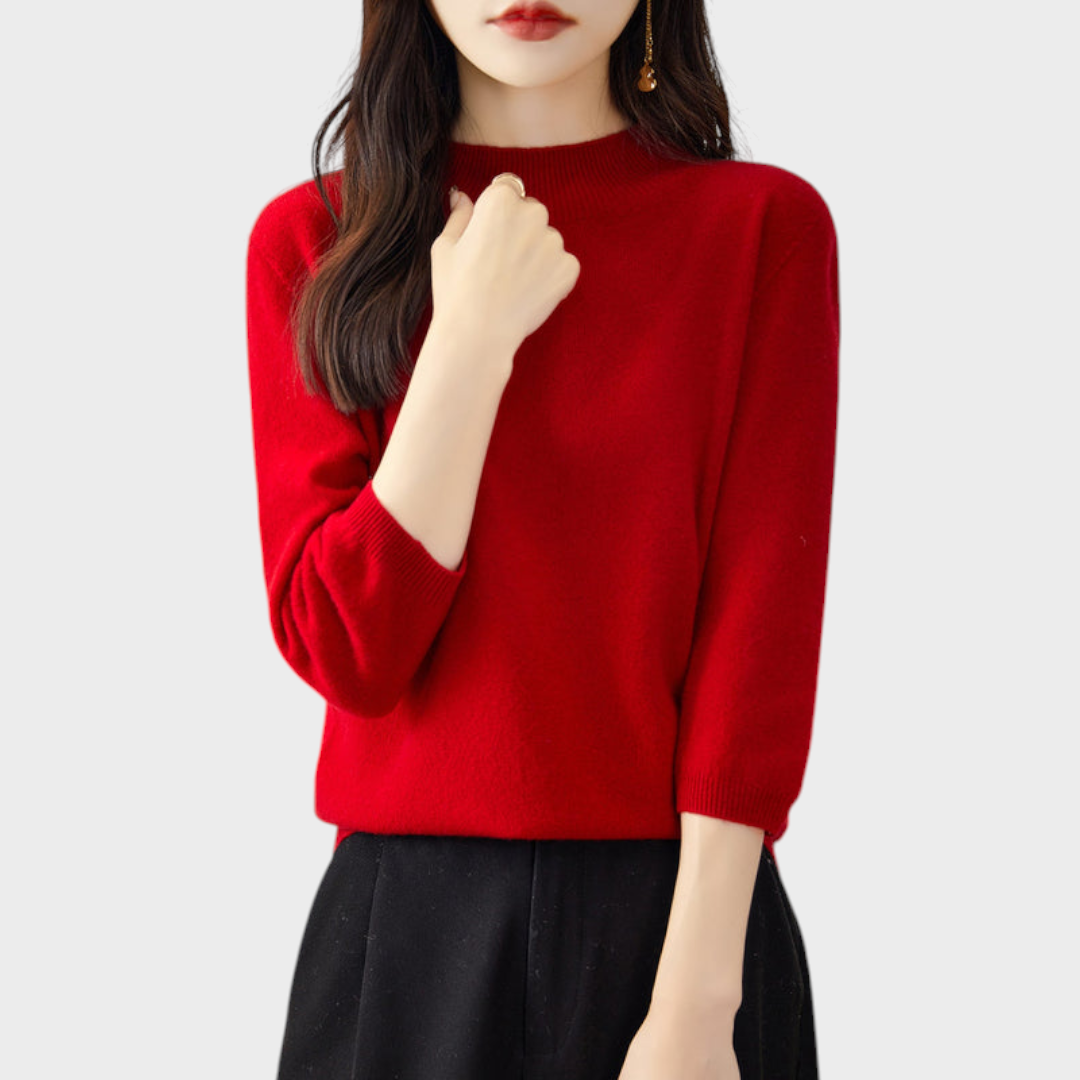 Lilith | 100% Wool Half-Sleeve Sweater with Mock Neck