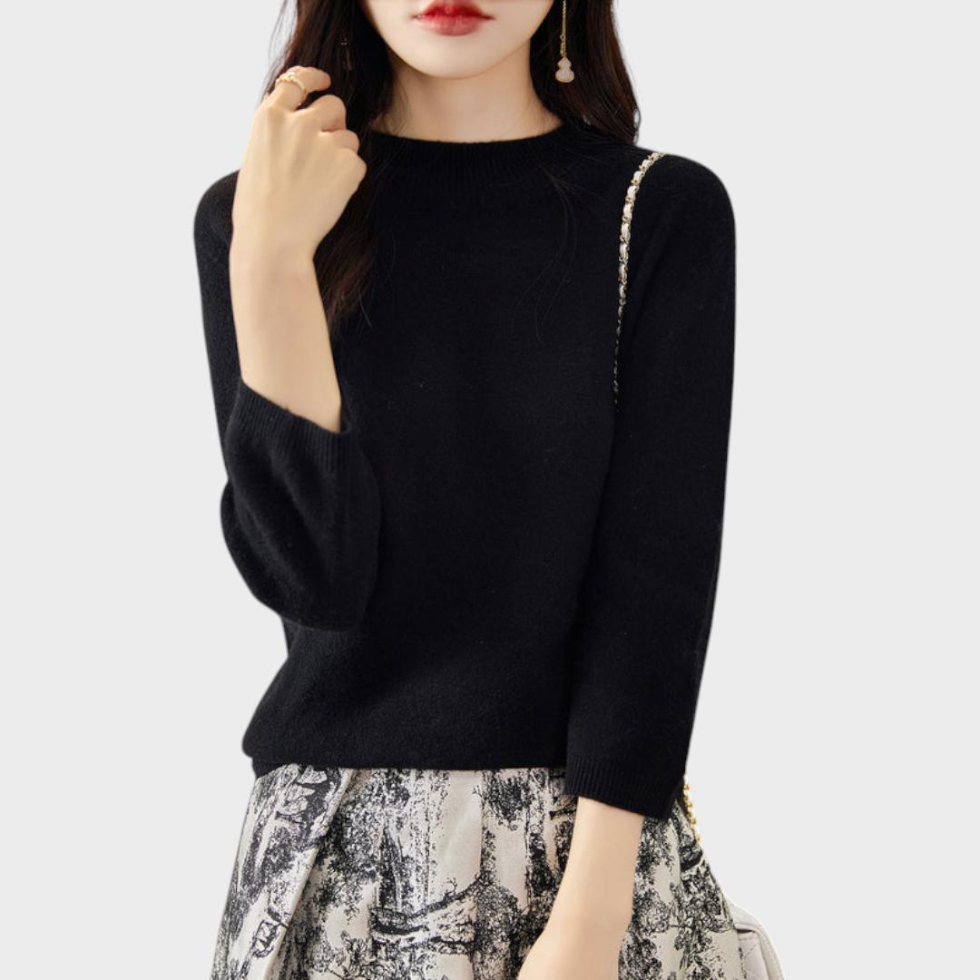 Lilith | 100% Wool Half-Sleeve Sweater with Mock Neck