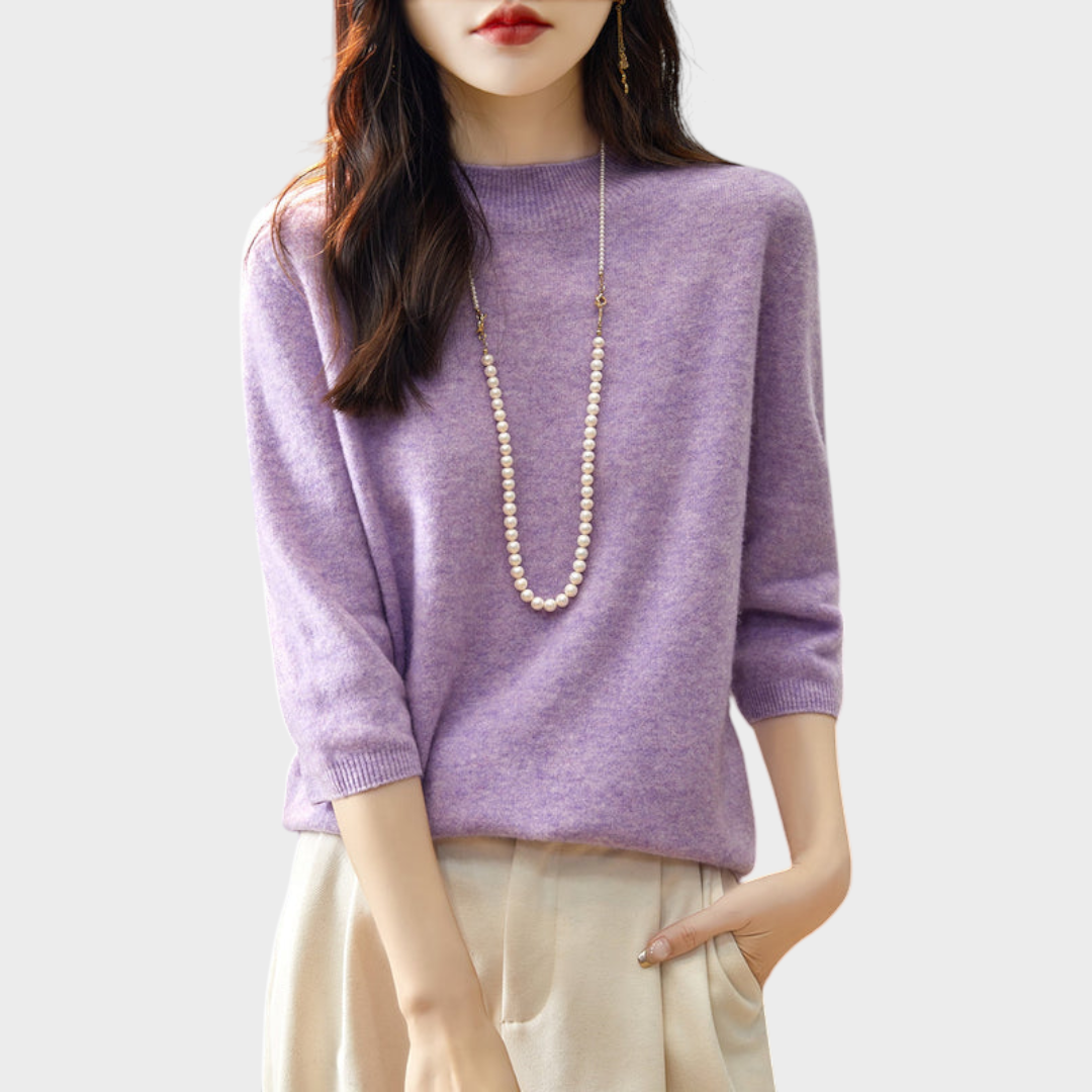 Lilith | 100% Wool Half-Sleeve Sweater with Mock Neck