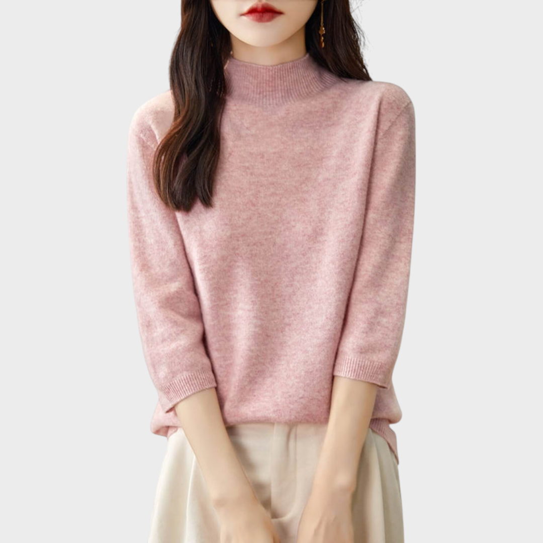 Lilith | 100% Wool Half-Sleeve Sweater with Mock Neck